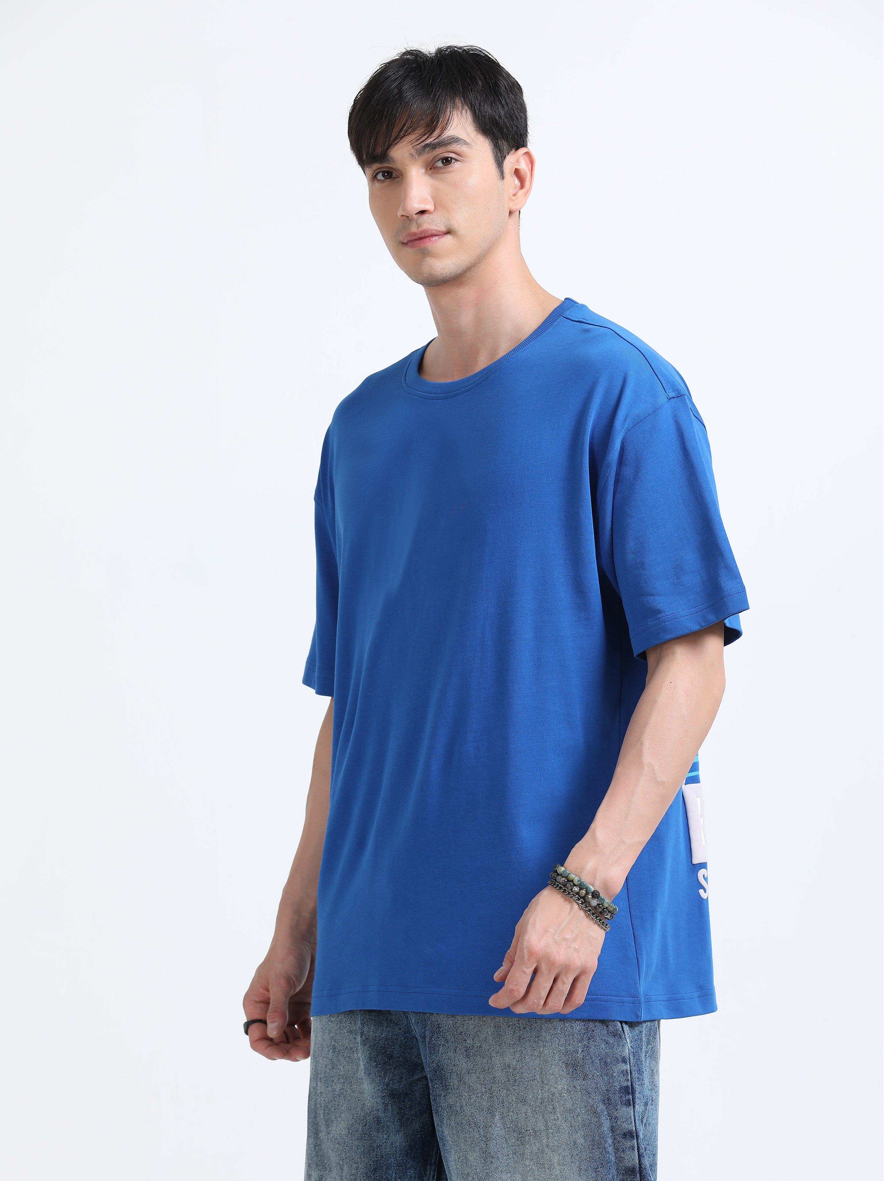 Oversized Tee Heavy Jersey Cotton Royal Blue - Side Angle