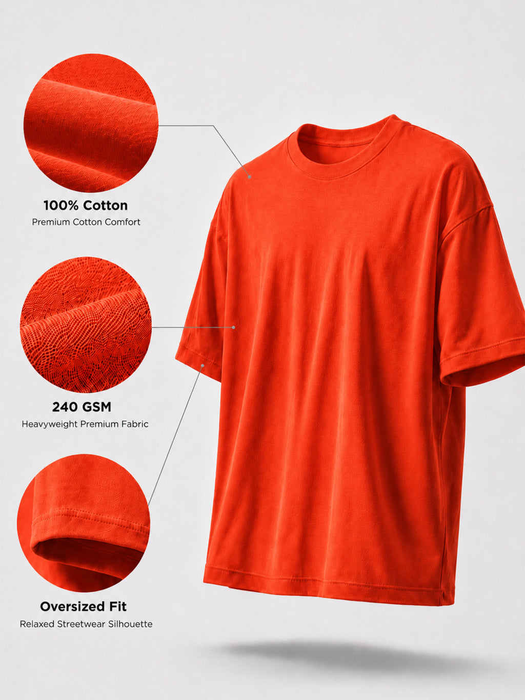 Oversized Tee Heavy Jersey Cotton Orange - Front Stand Hands By Side