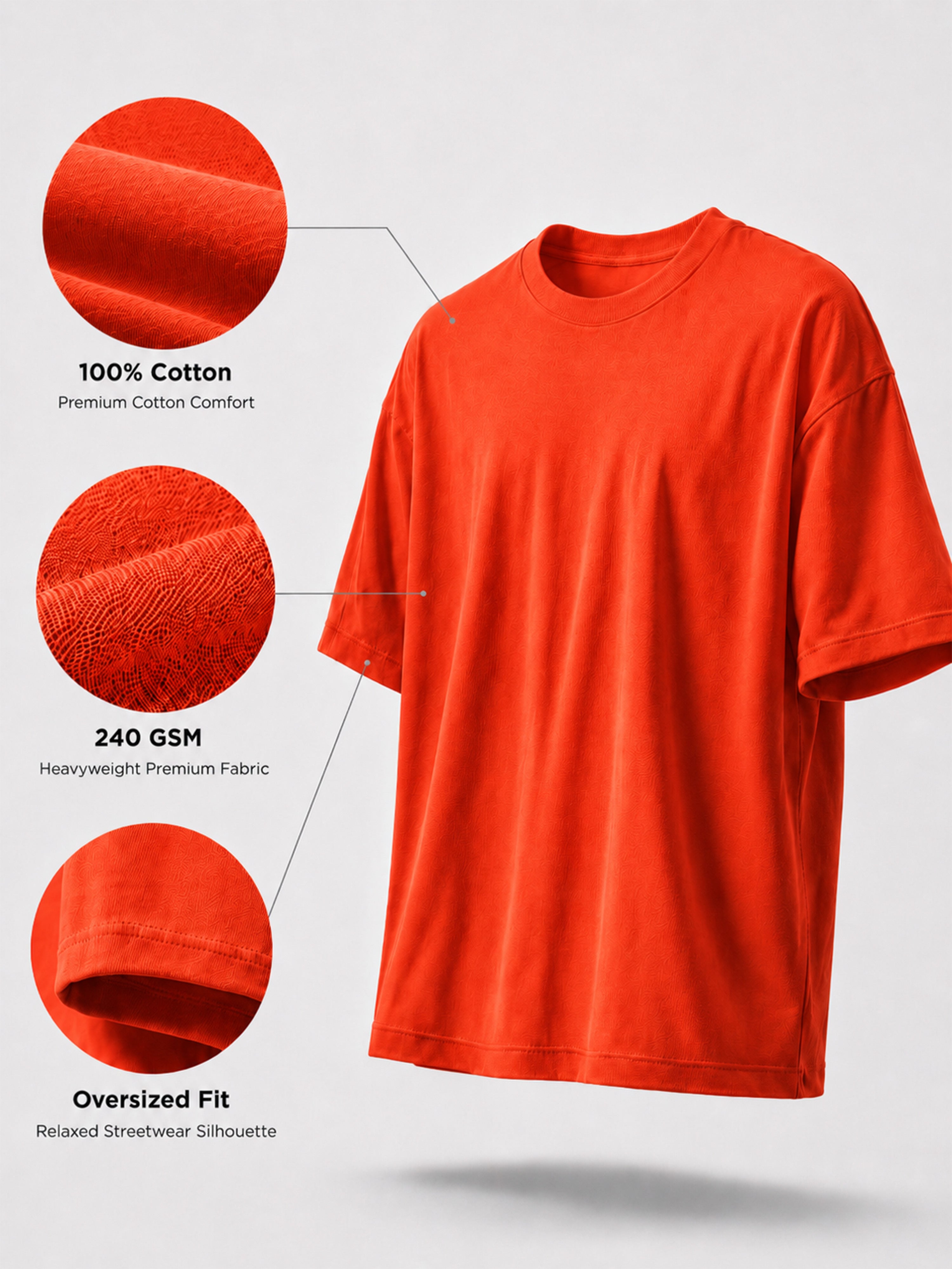 Oversized Tee Heavy Jersey Cotton Orange - Front Stand Hands By Side