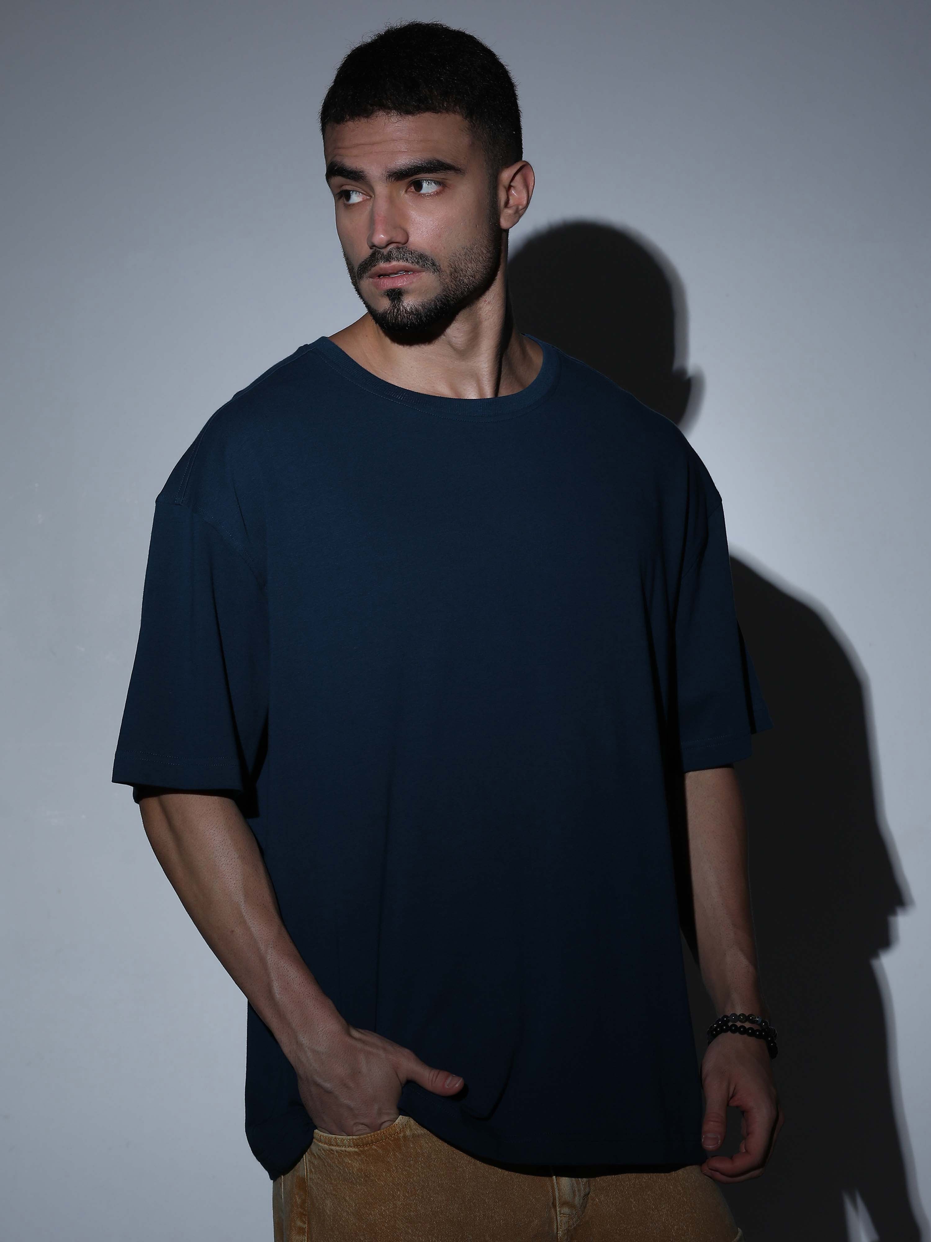 Oversized Tee Heavy Jersey Cotton Petrol Blue - Full Body Stand