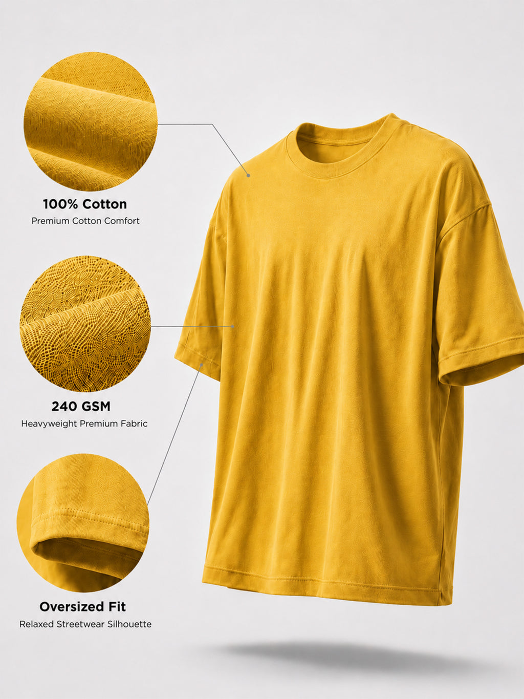 Oversized Tee Heavy Jersey Cotton Mustard Yellow - Front Hands In Pocket Look Side