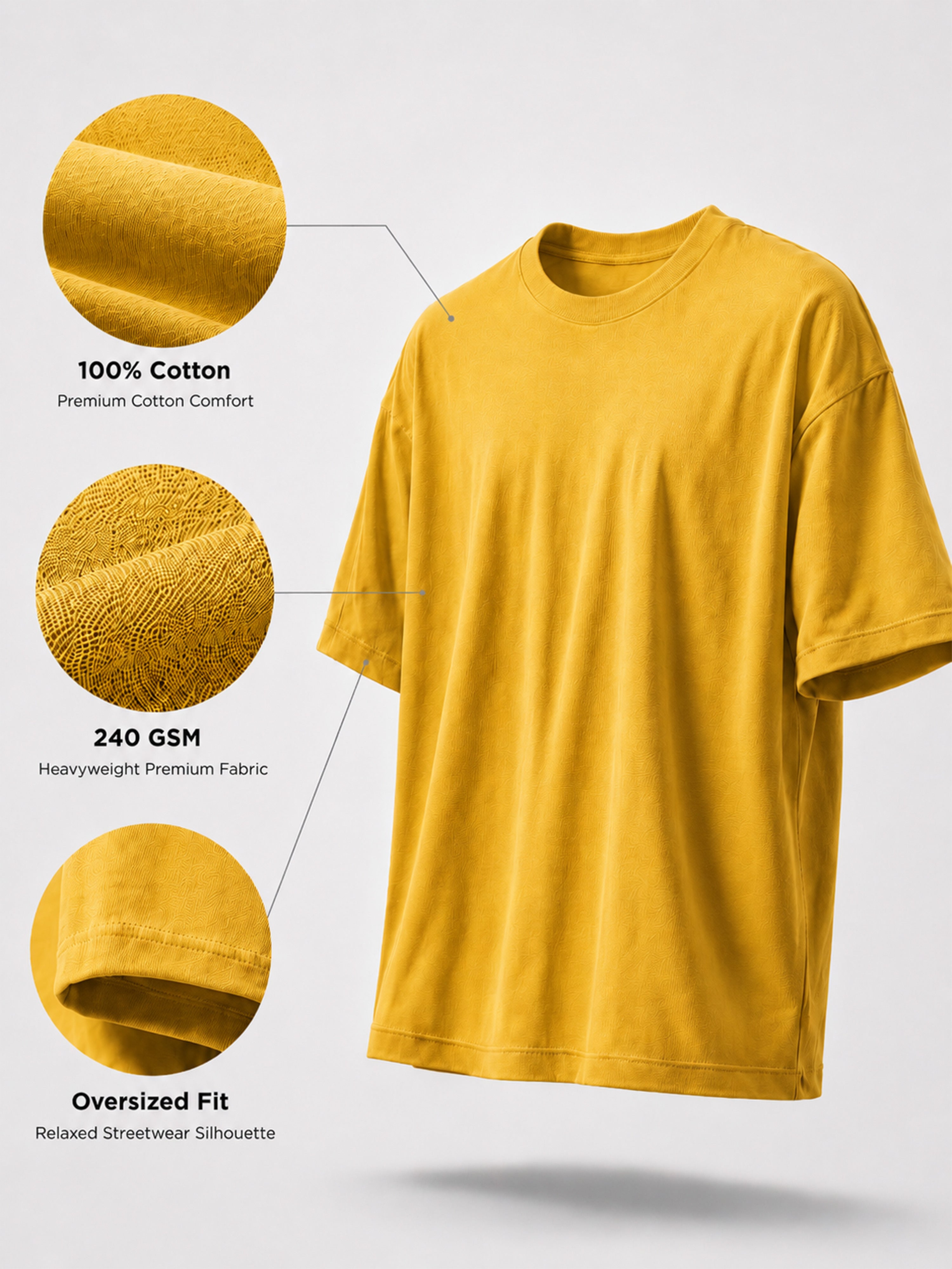 Oversized Tee Heavy Jersey Cotton Mustard Yellow - Front Hands In Pocket Look Side
