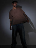 Oversized Tee Heavy Jersey Cotton Brown - Side Look Down Tattooed