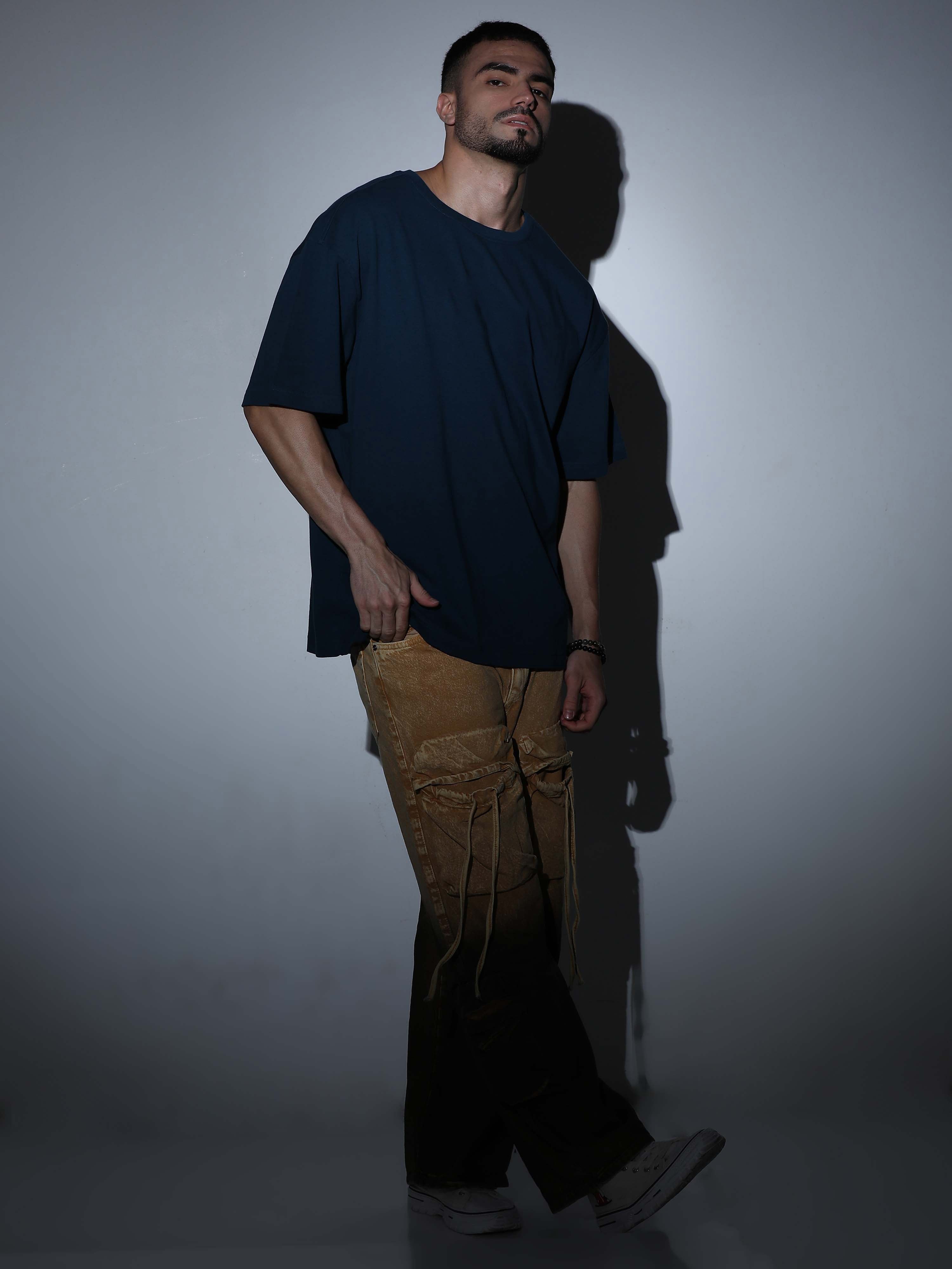 Oversized Tee Heavy Jersey Cotton Petrol Blue - Back View