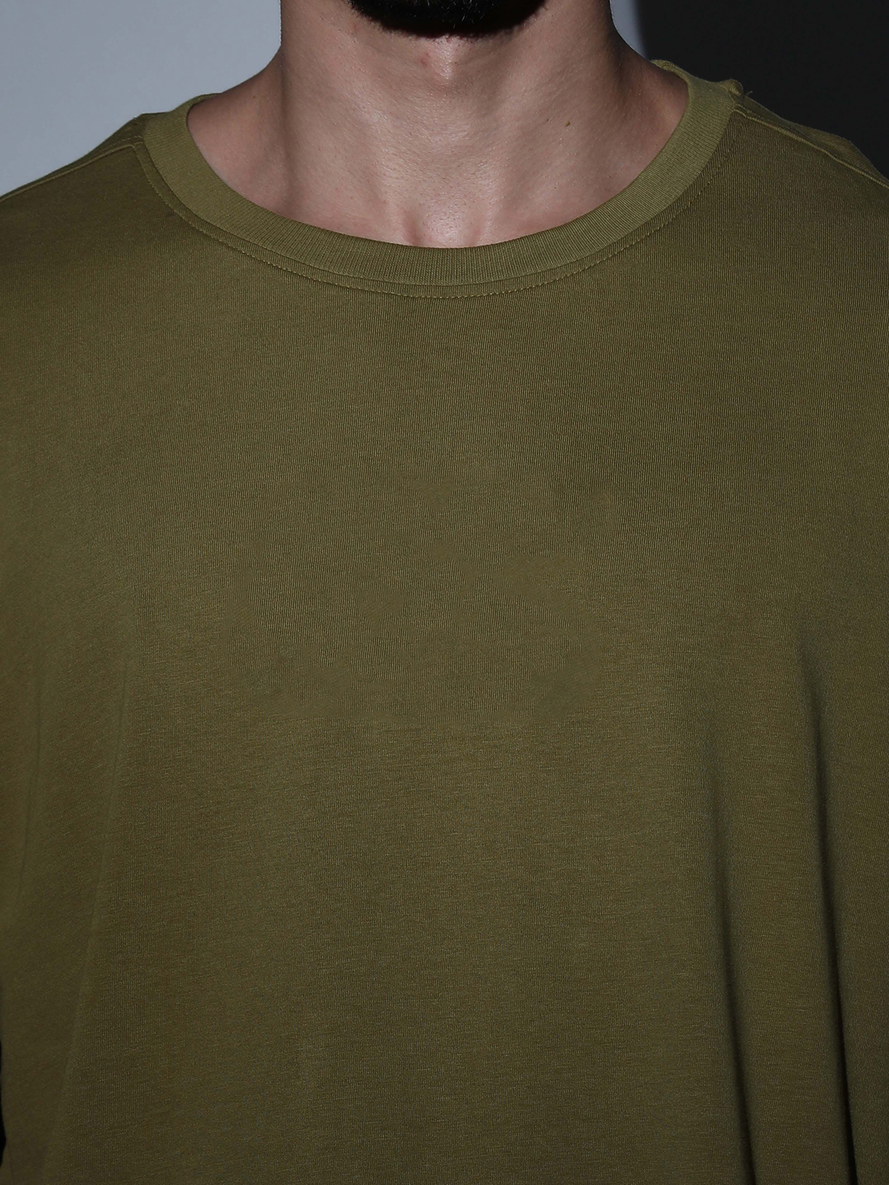 Oversized Tee Heavy Jersey Cotton Olive Green - Full Body Walk Front