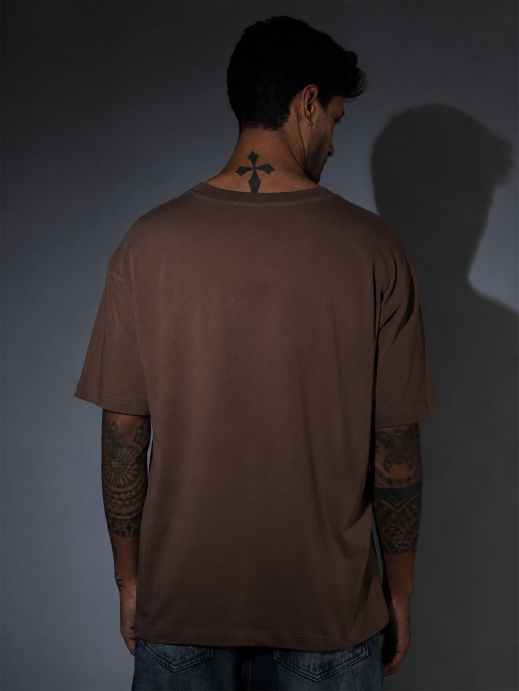 Oversized Tee Heavy Jersey Cotton Brown - Side Angle Stand