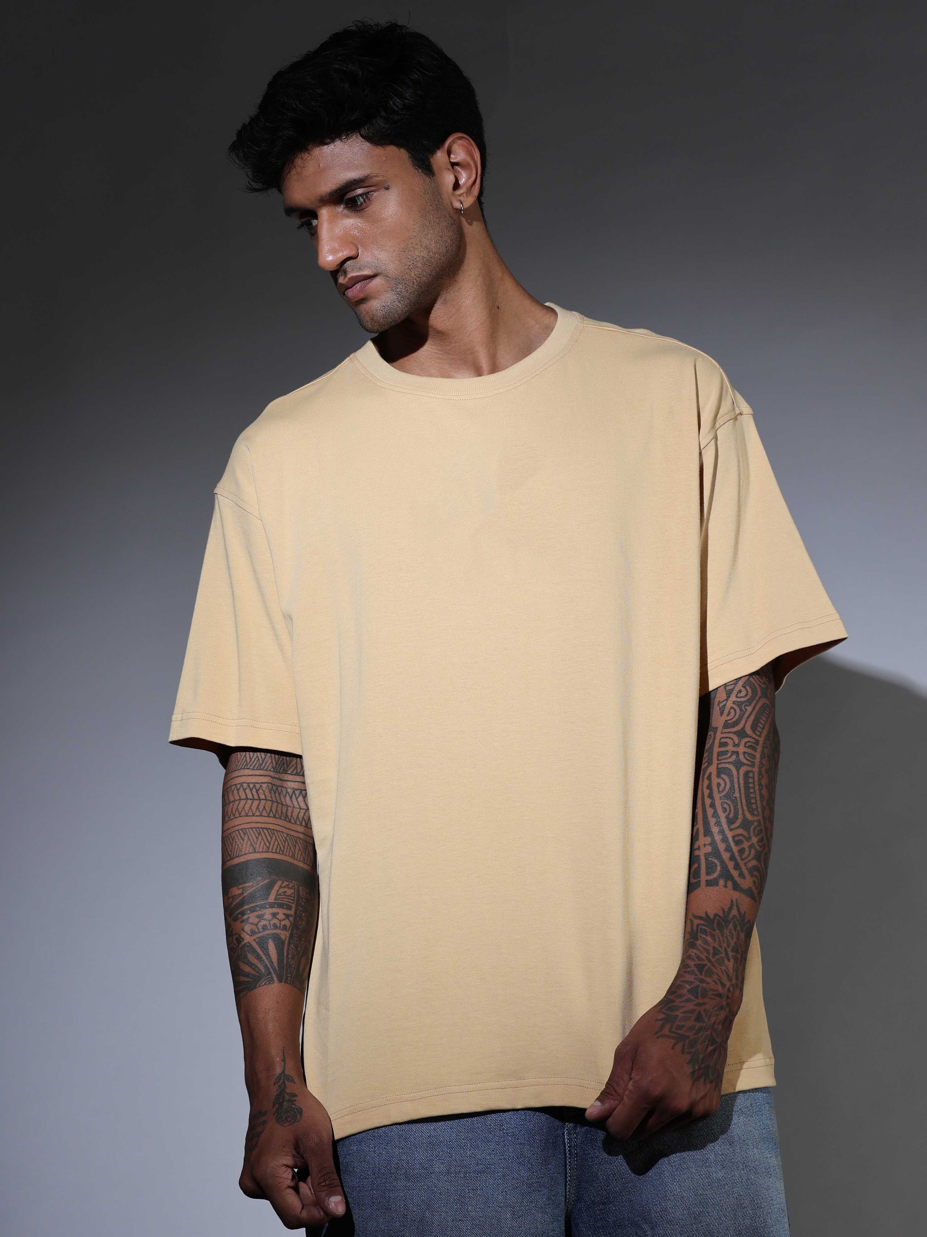 Oversized Tee Heavy Jersey Cotton Cream - Back View Tattooed