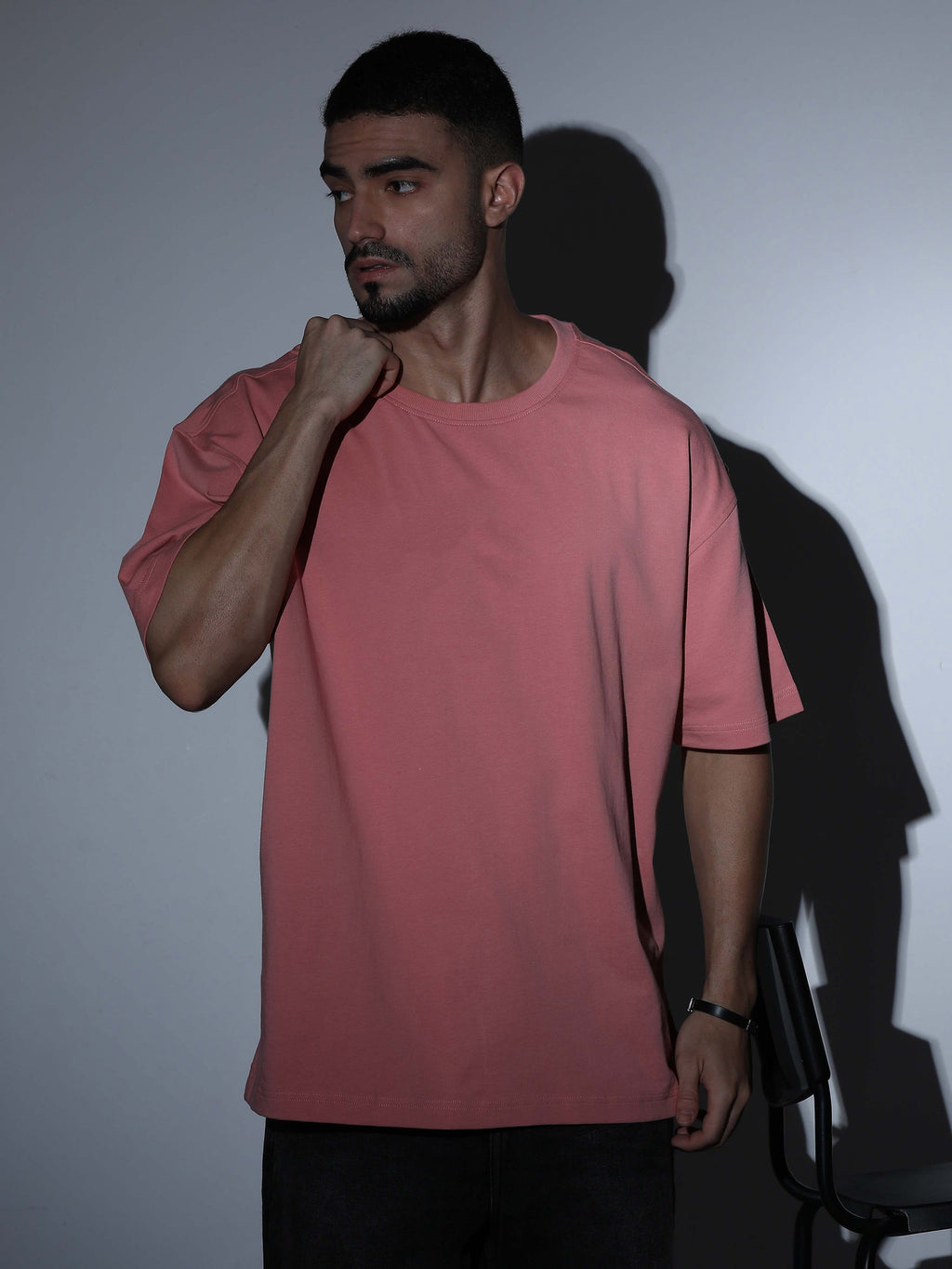 Oversized Tee Heavy Jersey Cotton Dusty Rose - Side Pose