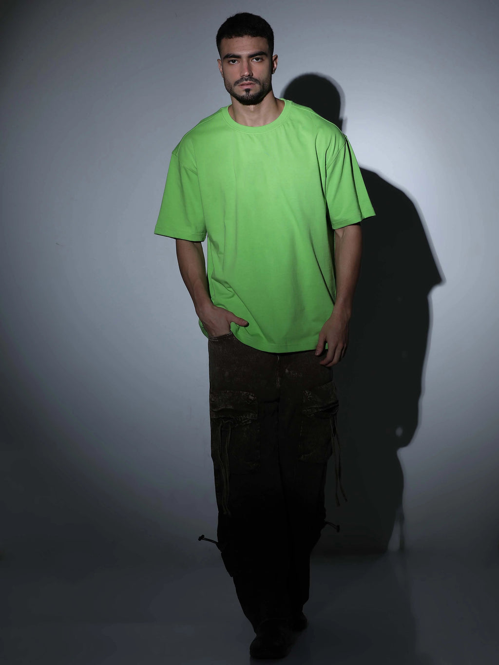 Oversized Tee Heavy Jersey Cotton Lime Green - Headphones Streetwear Pose