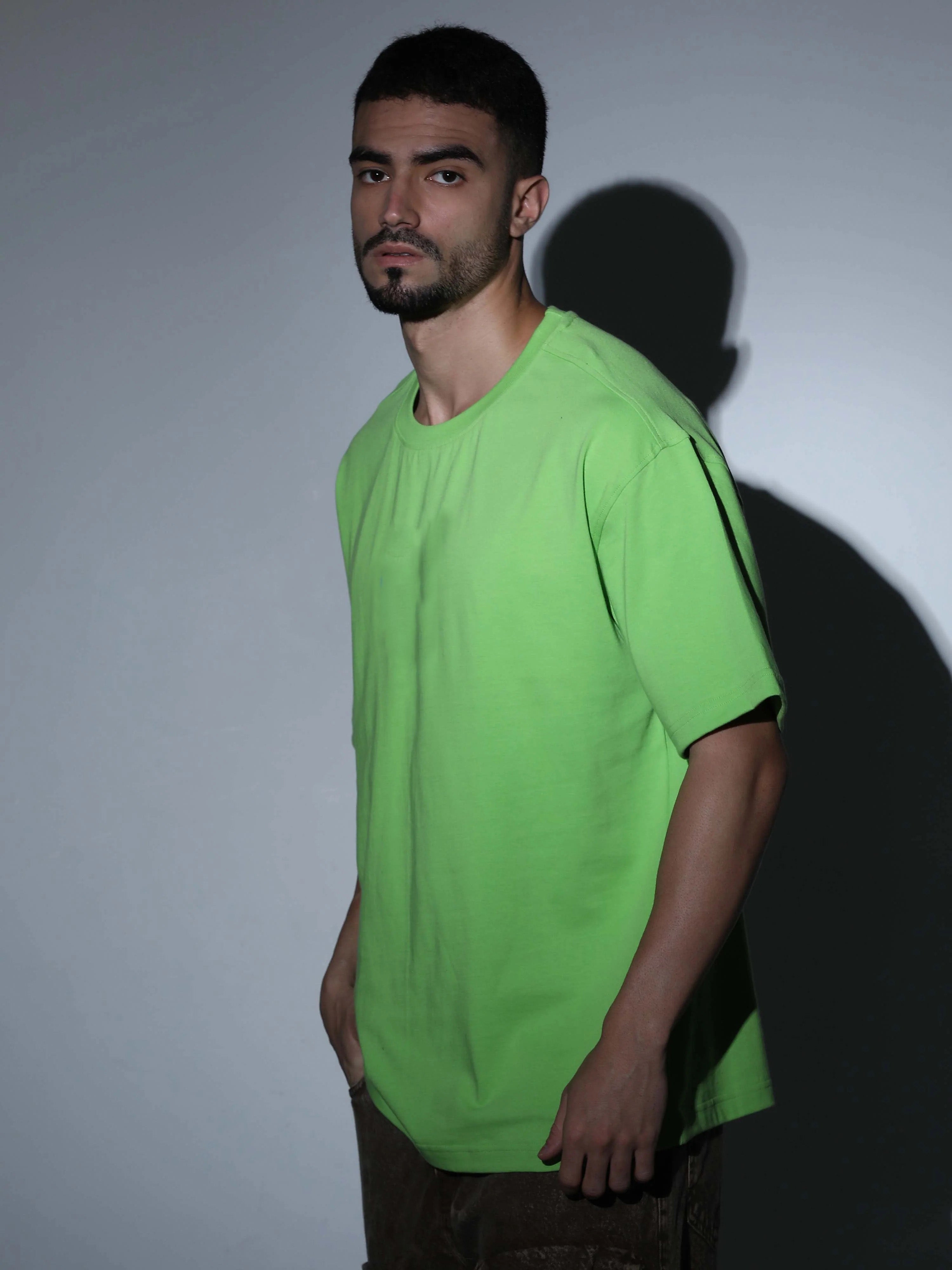 Oversized Tee Heavy Jersey Cotton Lime Green - Front Walk