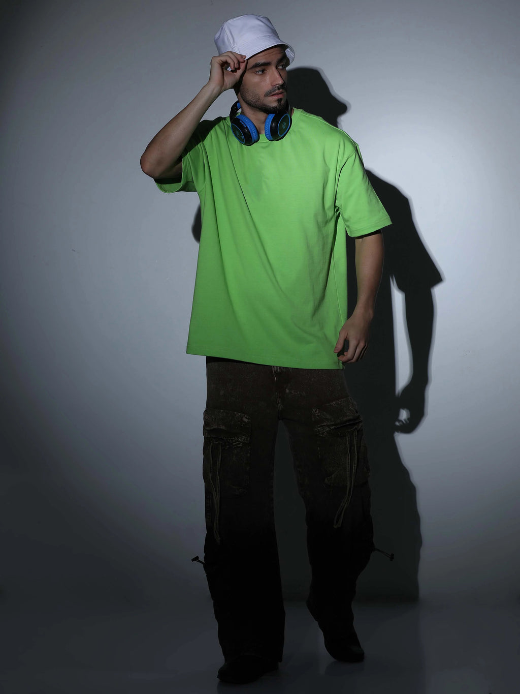 Oversized Tee Heavy Jersey Cotton Lime Green - Side Angle Stand