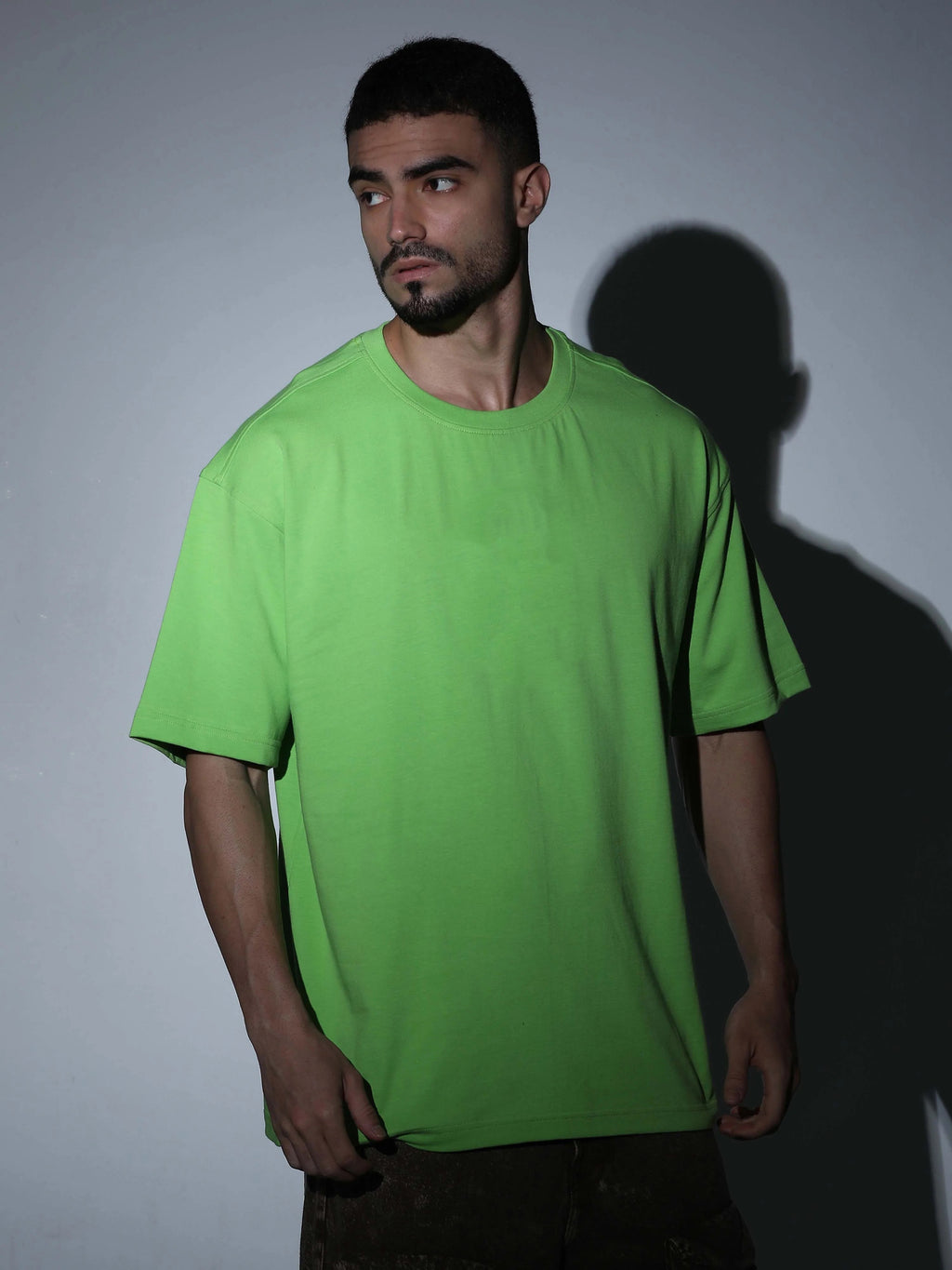 Oversized Tee Heavy Jersey Cotton Lime Green - Neck Detail Close