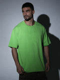 Oversized Tee Heavy Jersey Cotton Lime Green - Neck Detail Close
