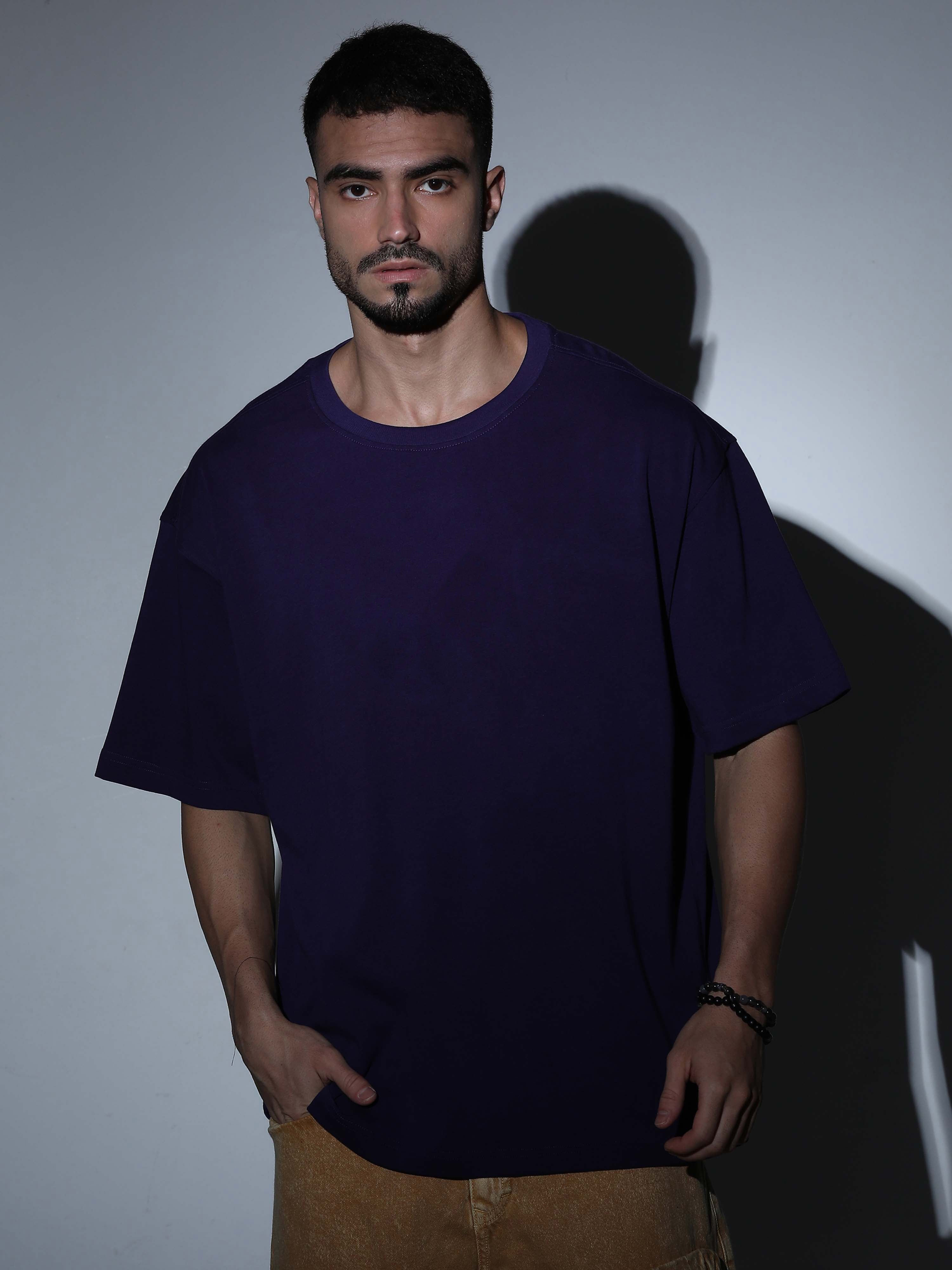 Oversized Tee Heavy Jersey Cotton Purple - Front Close