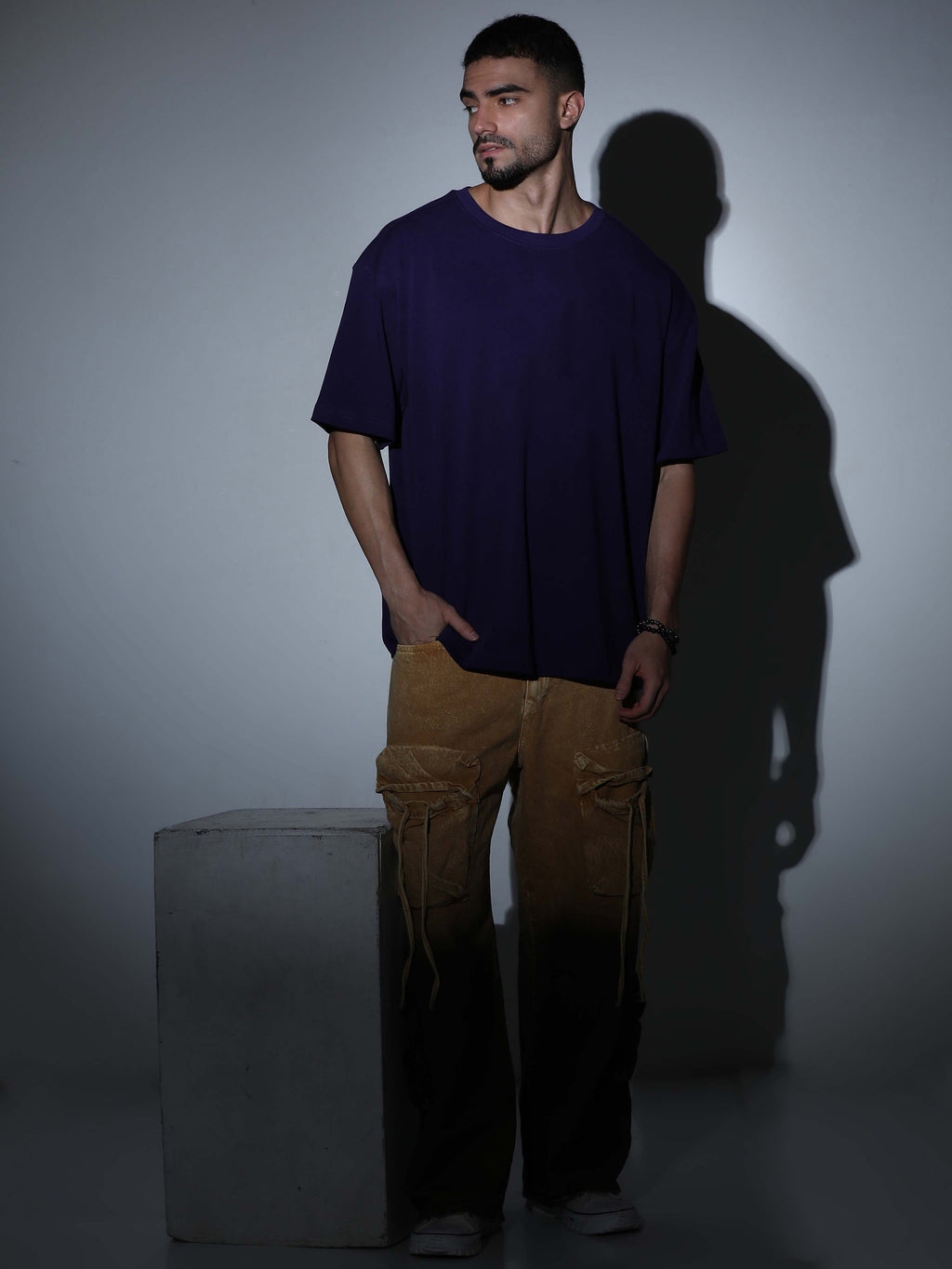 Oversized Tee Heavy Jersey Cotton Purple - Back Pose