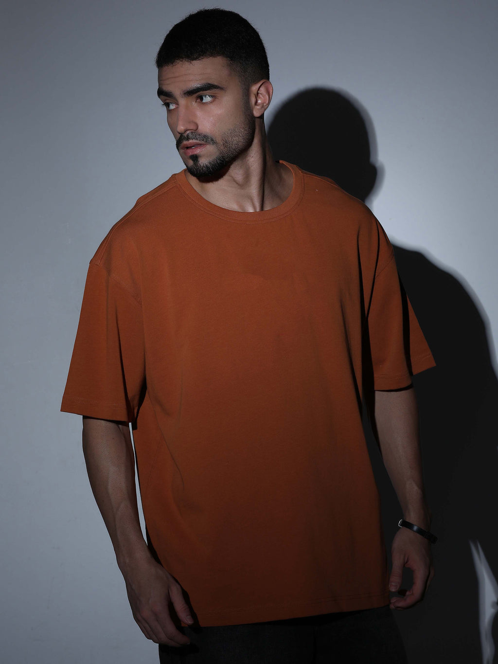 Oversized Tee Heavy Jersey Cotton Rust - Neck Detail Close