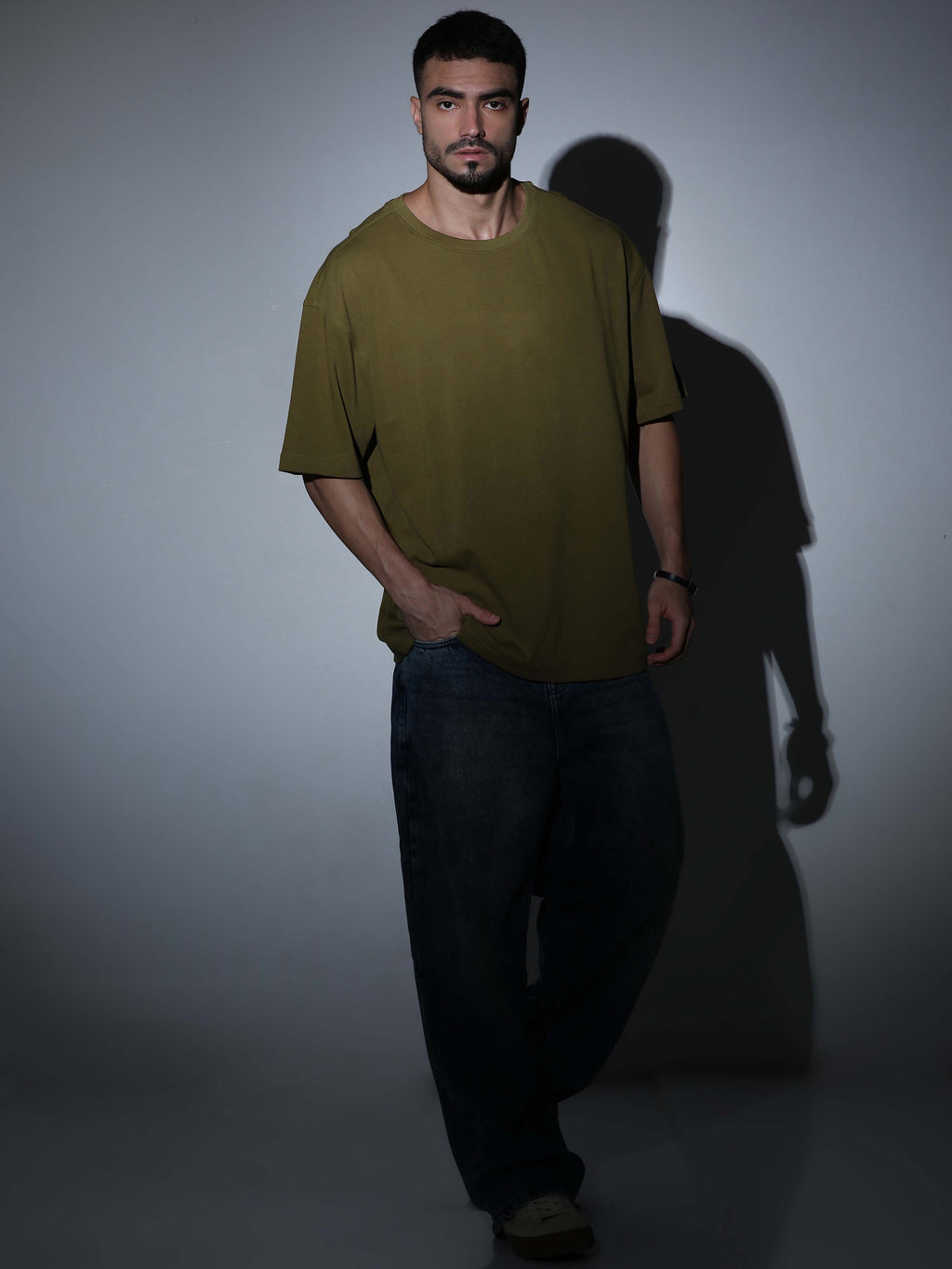 Oversized Tee Heavy Jersey Cotton Olive Green - Front Torso Close Up