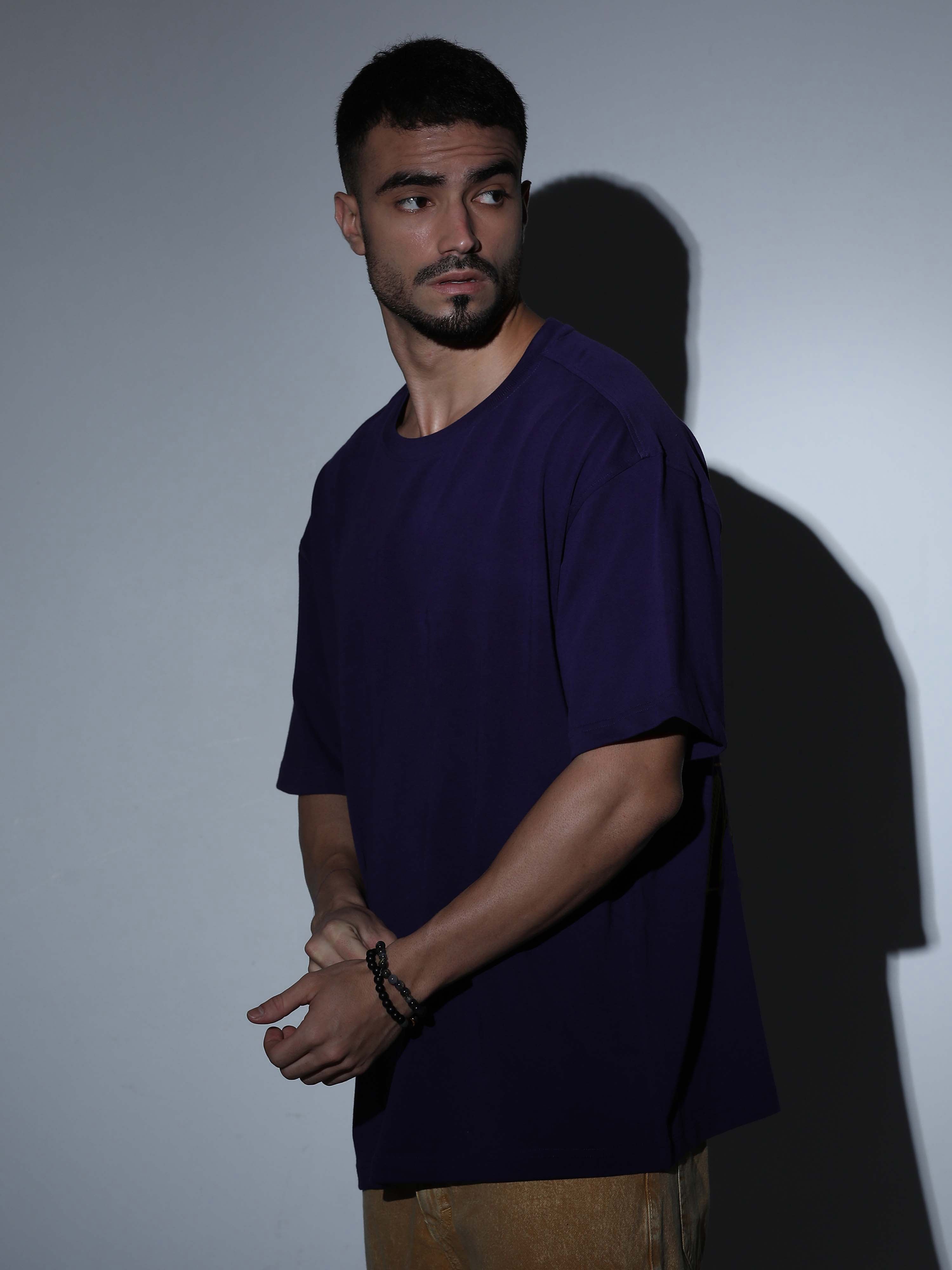 Oversized Tee Heavy Jersey Cotton Purple - Full Body Side