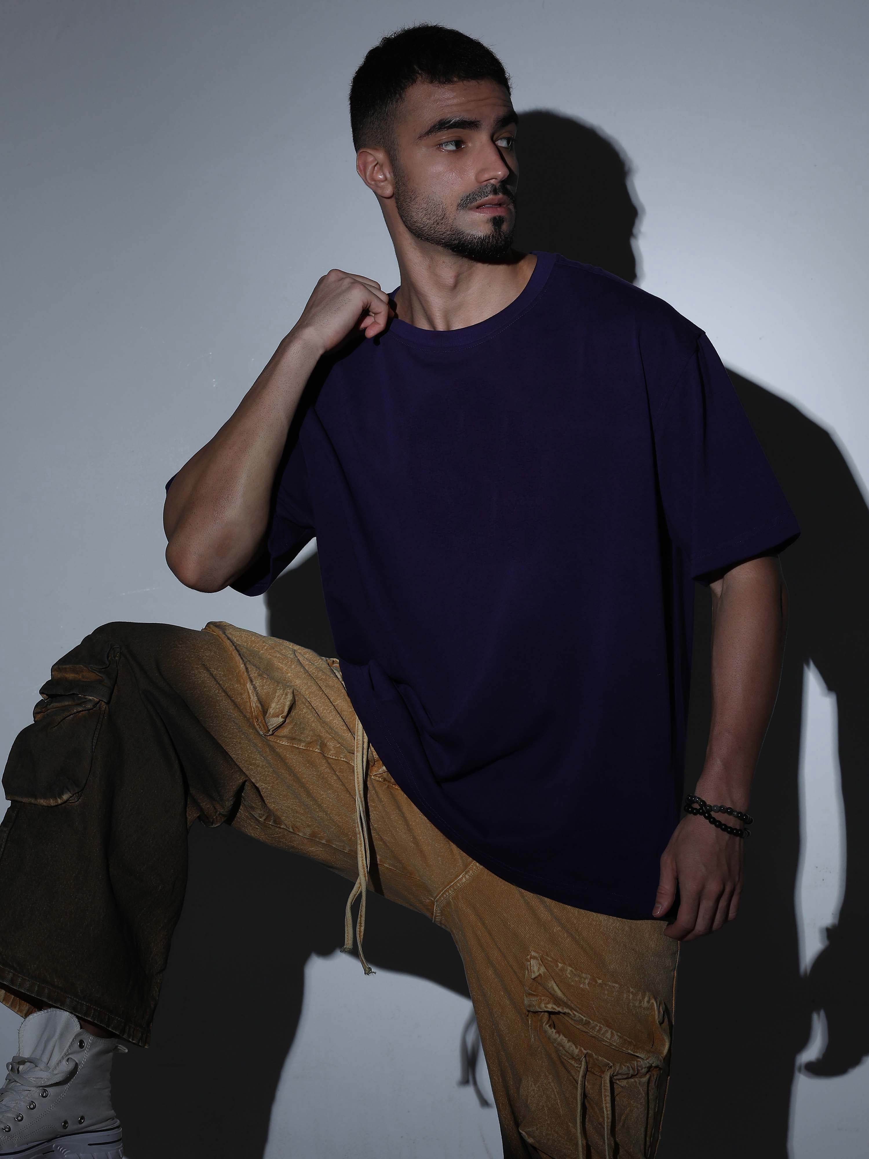 Oversized Tee Heavy Jersey Cotton Purple - Back View