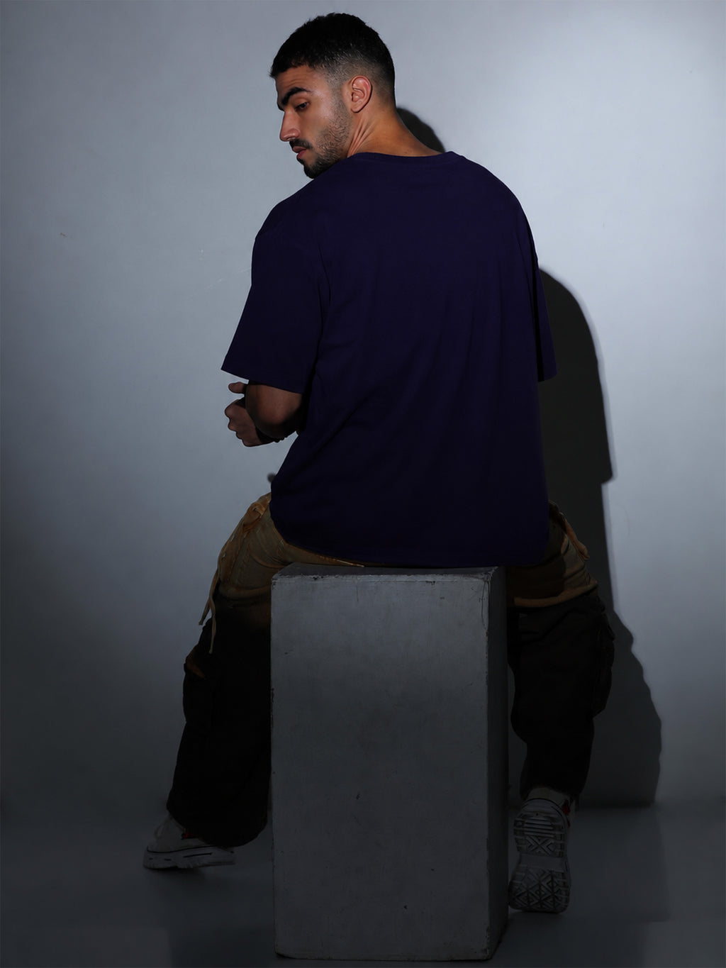 Oversized Tee Heavy Jersey Cotton Purple - Neck Detail