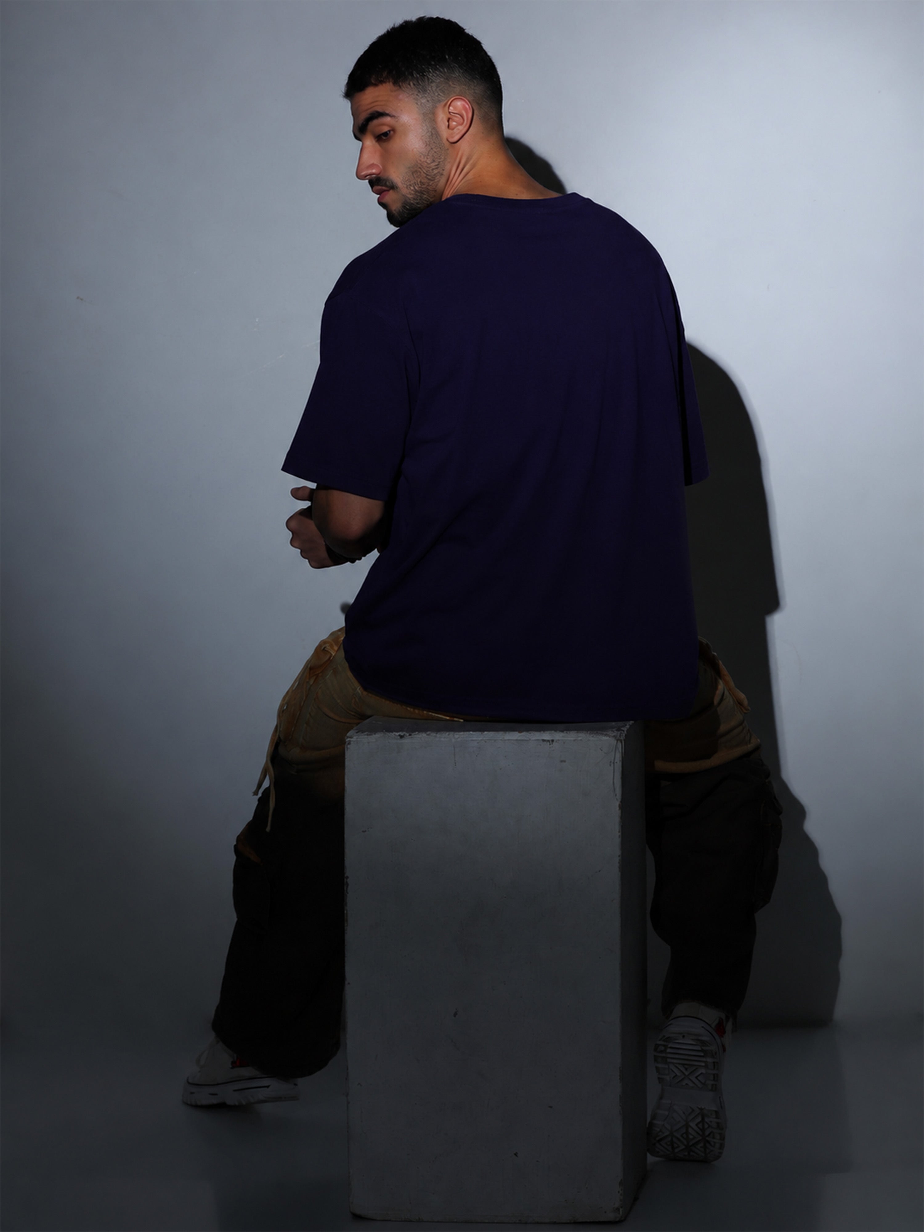 Oversized Tee Heavy Jersey Cotton Purple - Neck Detail