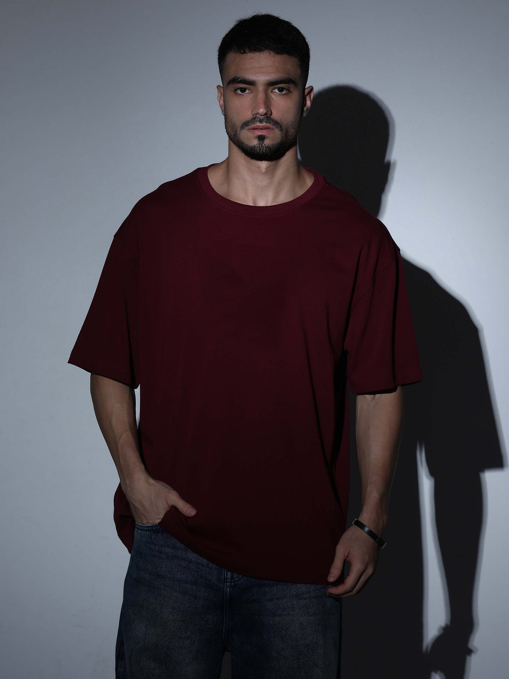 Oversized Tee Heavy Jersey Cotton Maroon - Neck Detail Close