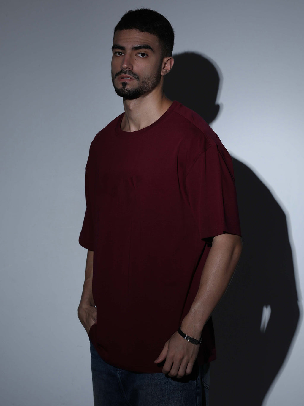 Oversized Tee Heavy Jersey Cotton Maroon - Front Hands Down