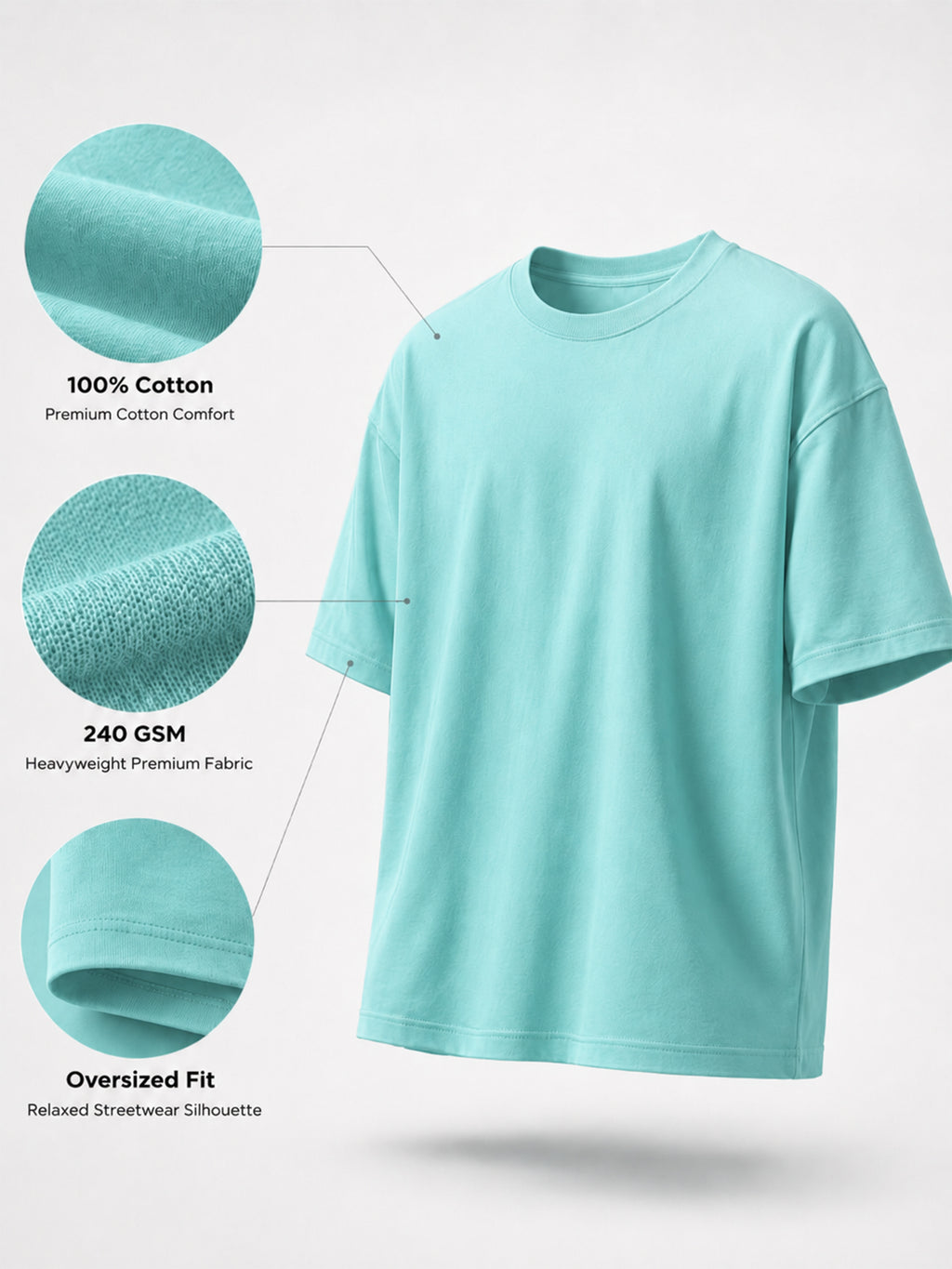 Oversized Tee Heavy Jersey Cotton Teal - Full Body