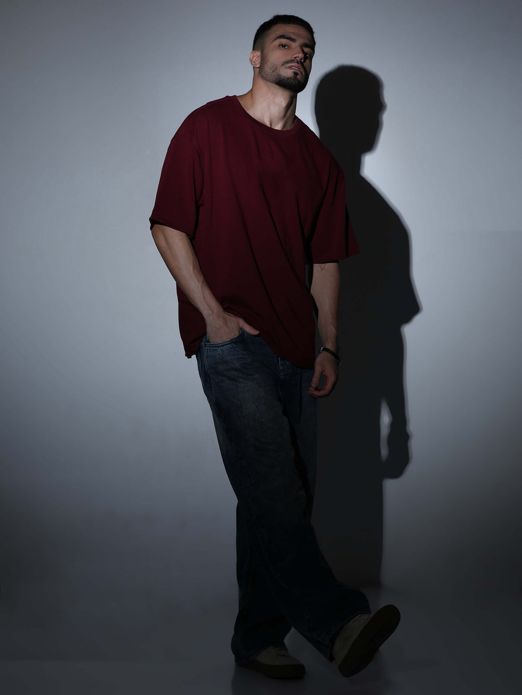 Oversized Tee Heavy Jersey Cotton Maroon - Back View