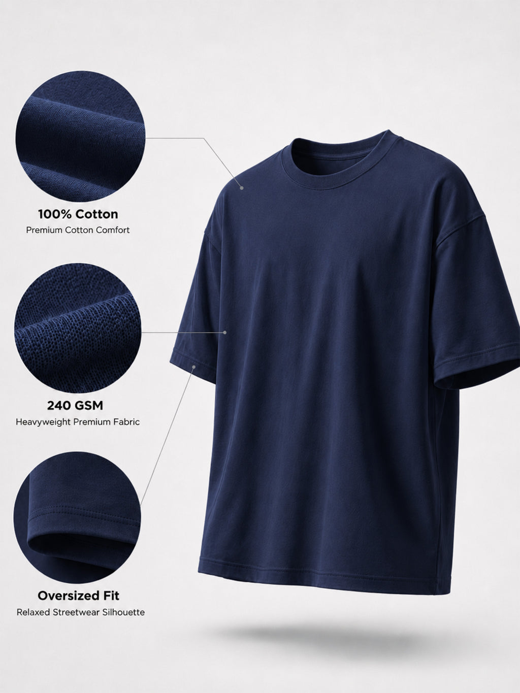 Oversized Tee Heavy Jersey Cotton Navy Blue - Full Body Stand