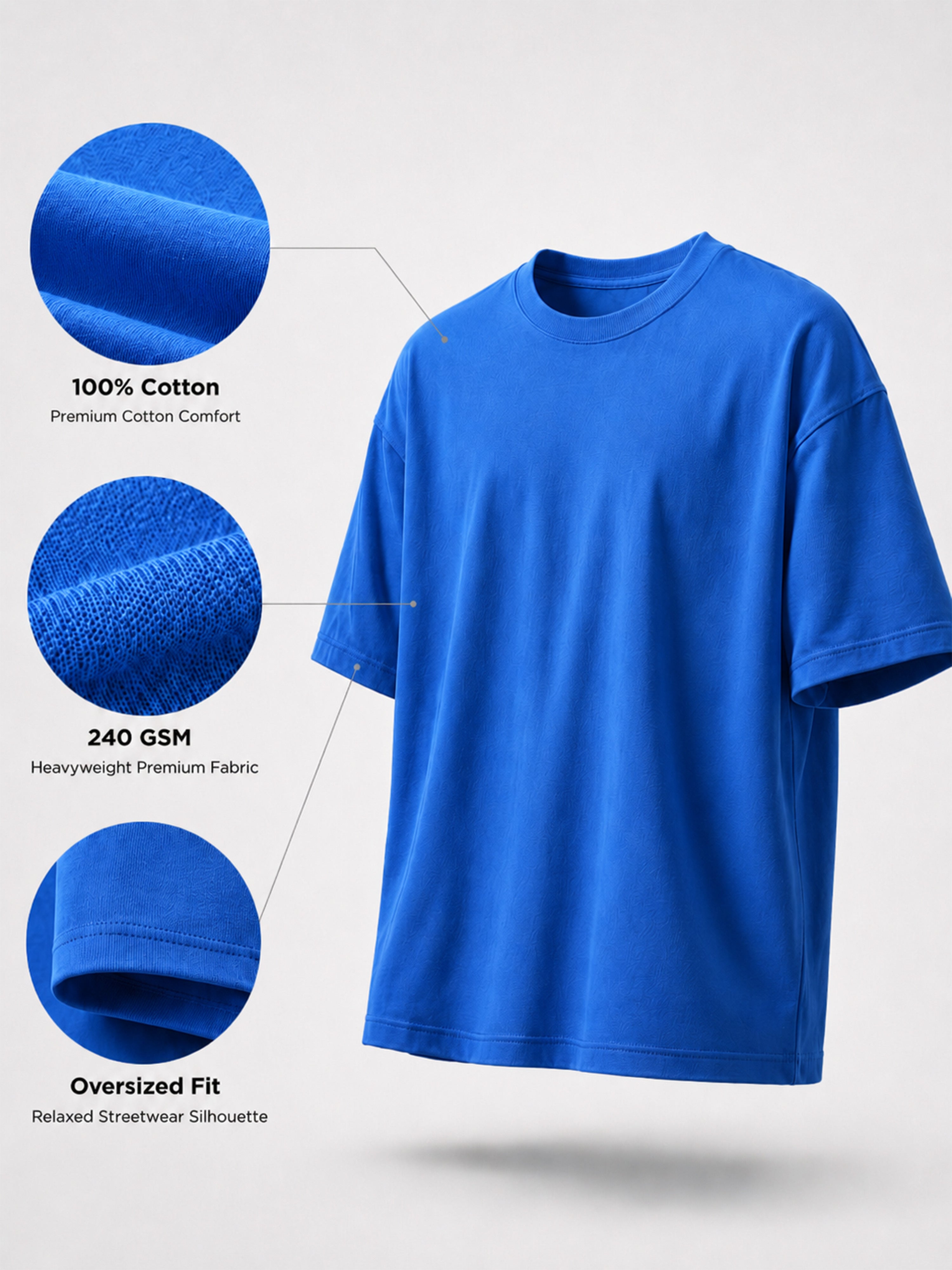 Oversized Tee Heavy Jersey Cotton Royal Blue - Full Body Stand