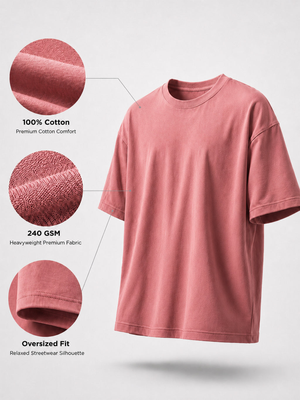 Oversized Tee Heavy Jersey Cotton Dusty Rose - Fabric Detail