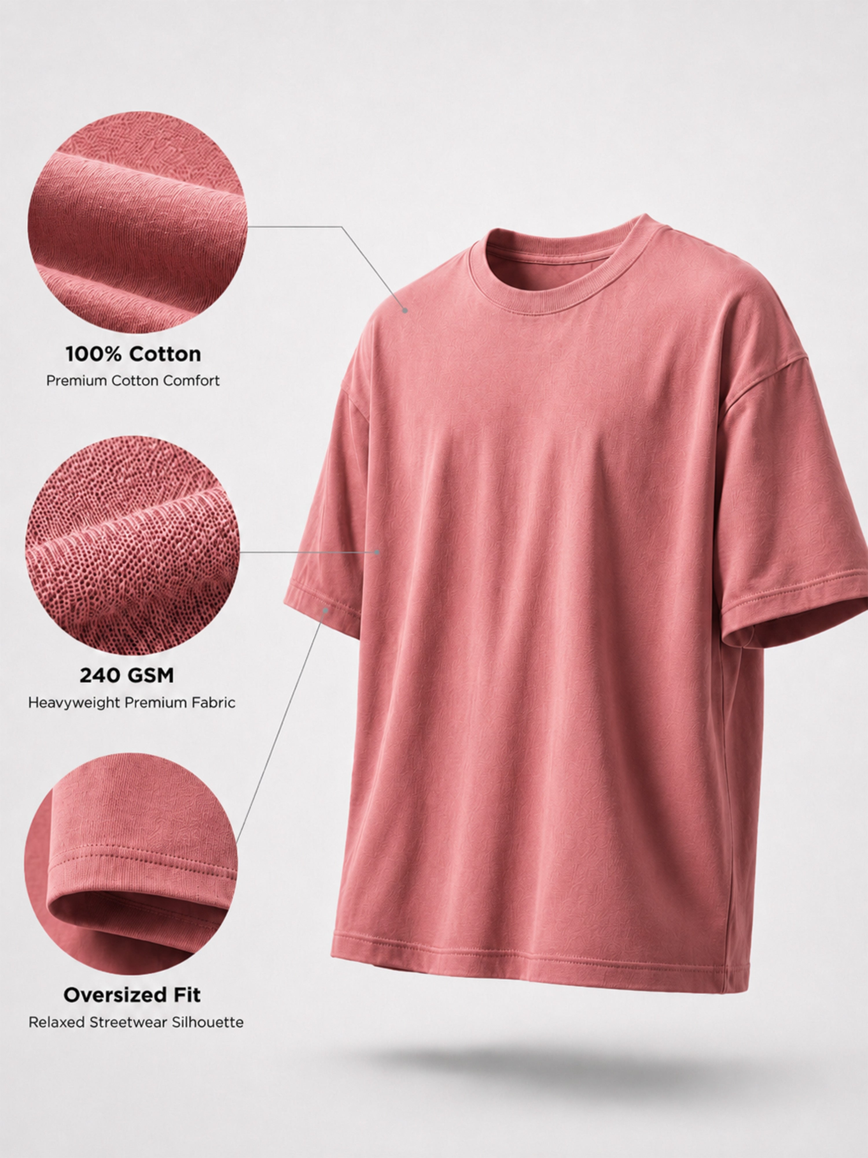 Oversized Tee Heavy Jersey Cotton Dusty Rose - Fabric Detail