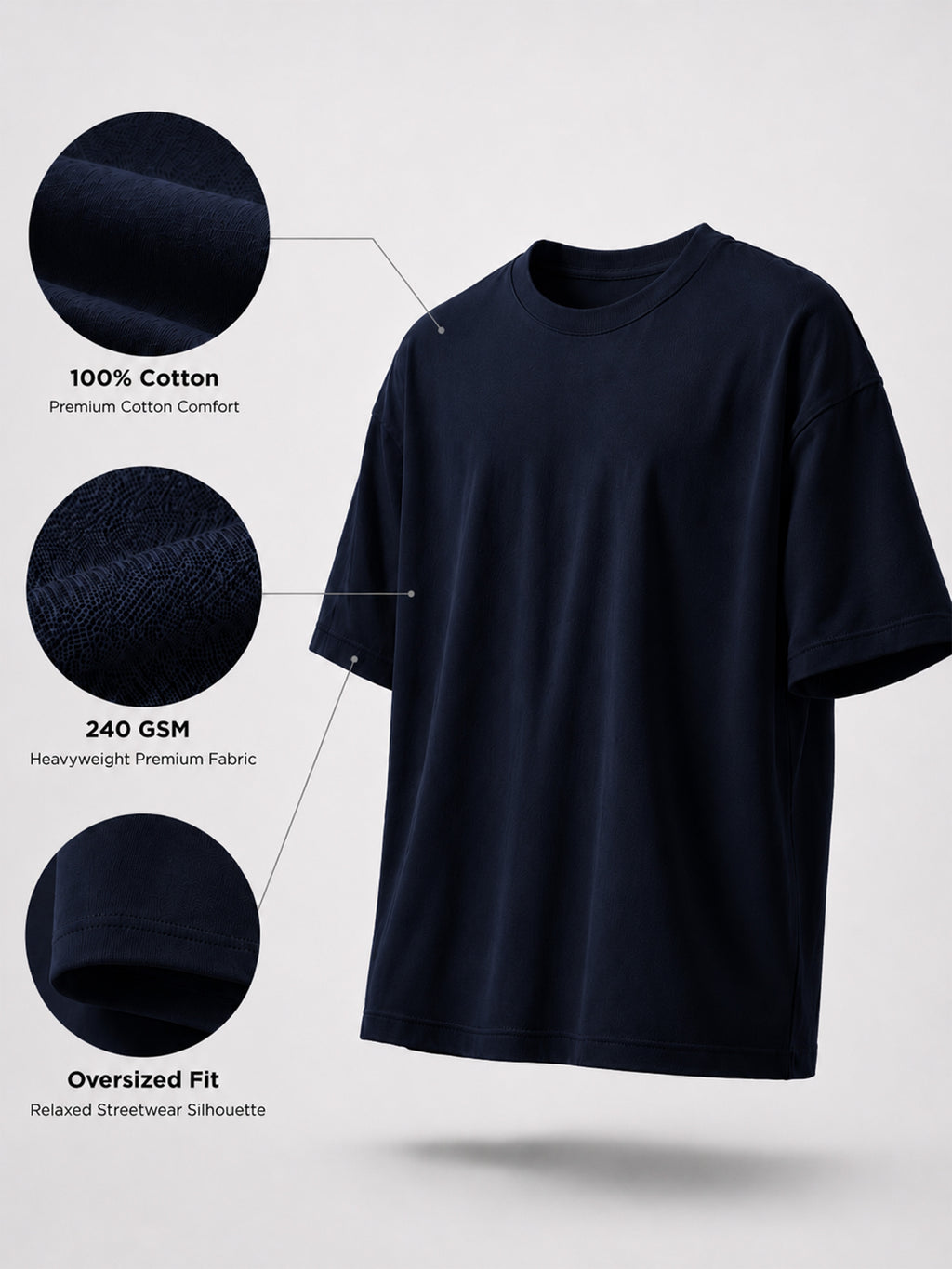 Oversized Tee Heavy Jersey Cotton Black - Fabric Detail Infographic