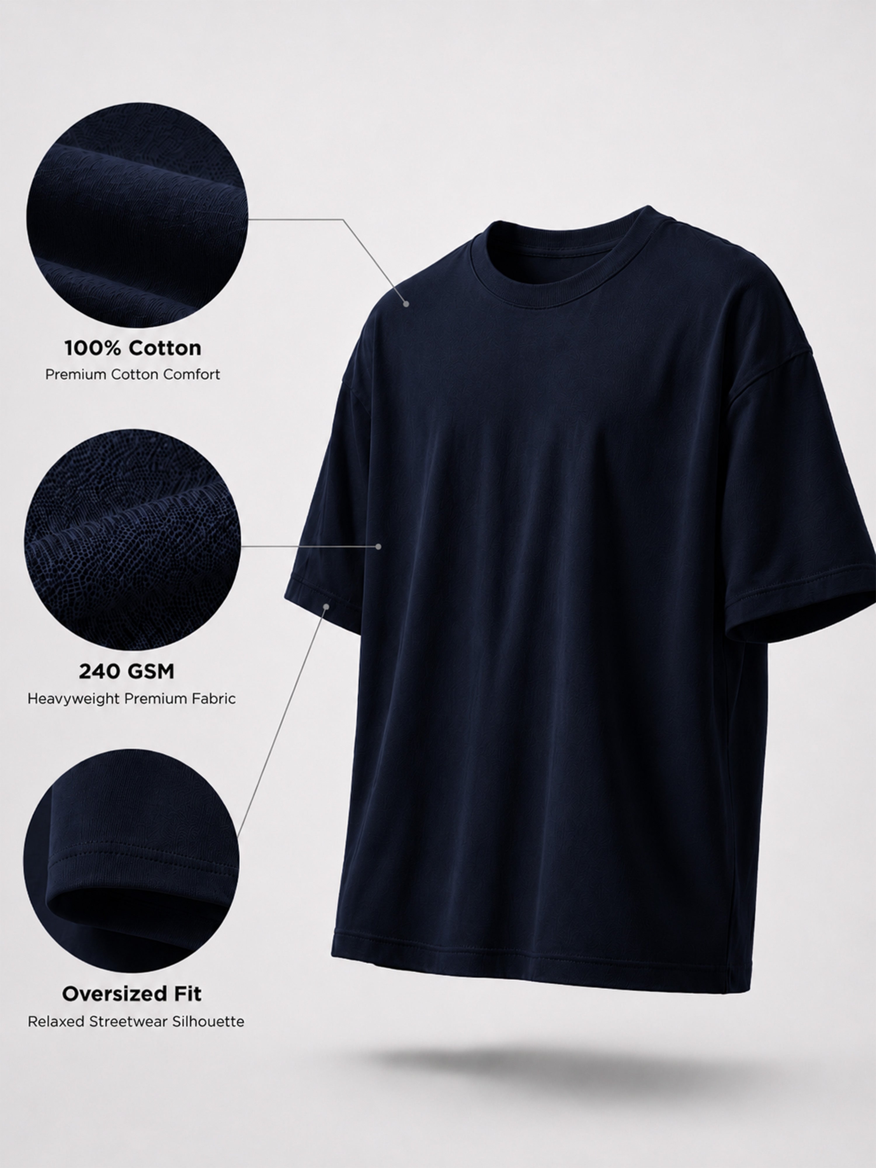 Oversized Tee Heavy Jersey Cotton Black - Fabric Detail Infographic