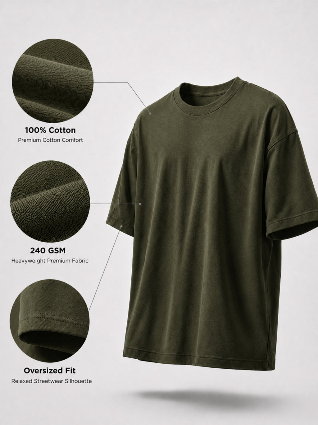 Oversized Tee Heavy Jersey Cotton Olive Green - Front Stand