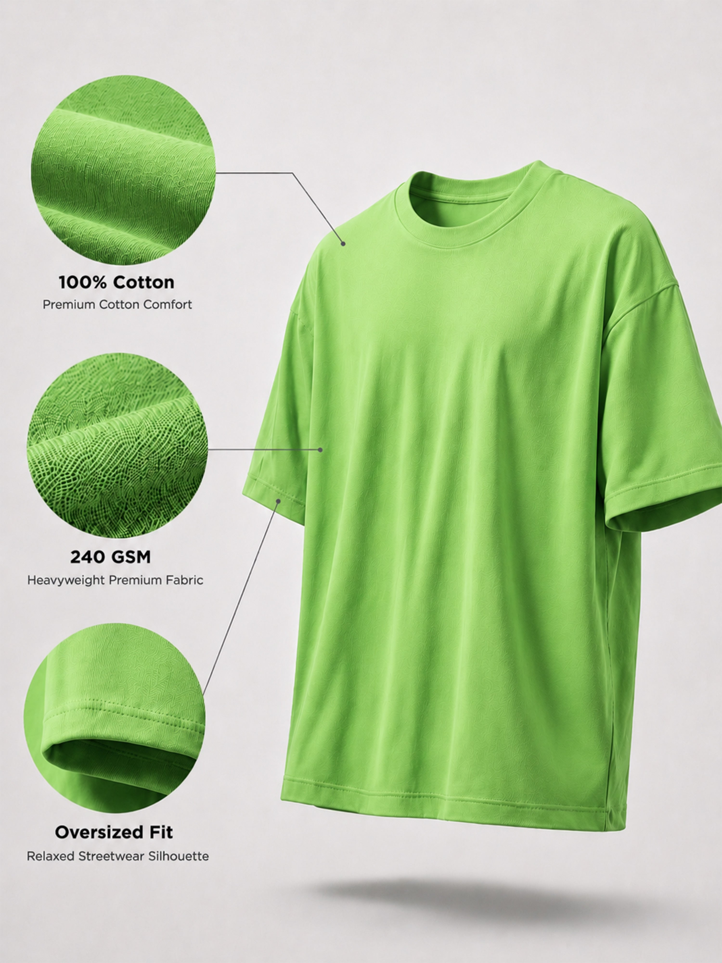 Oversized Tee Heavy Jersey Cotton Lime Green - Side Look