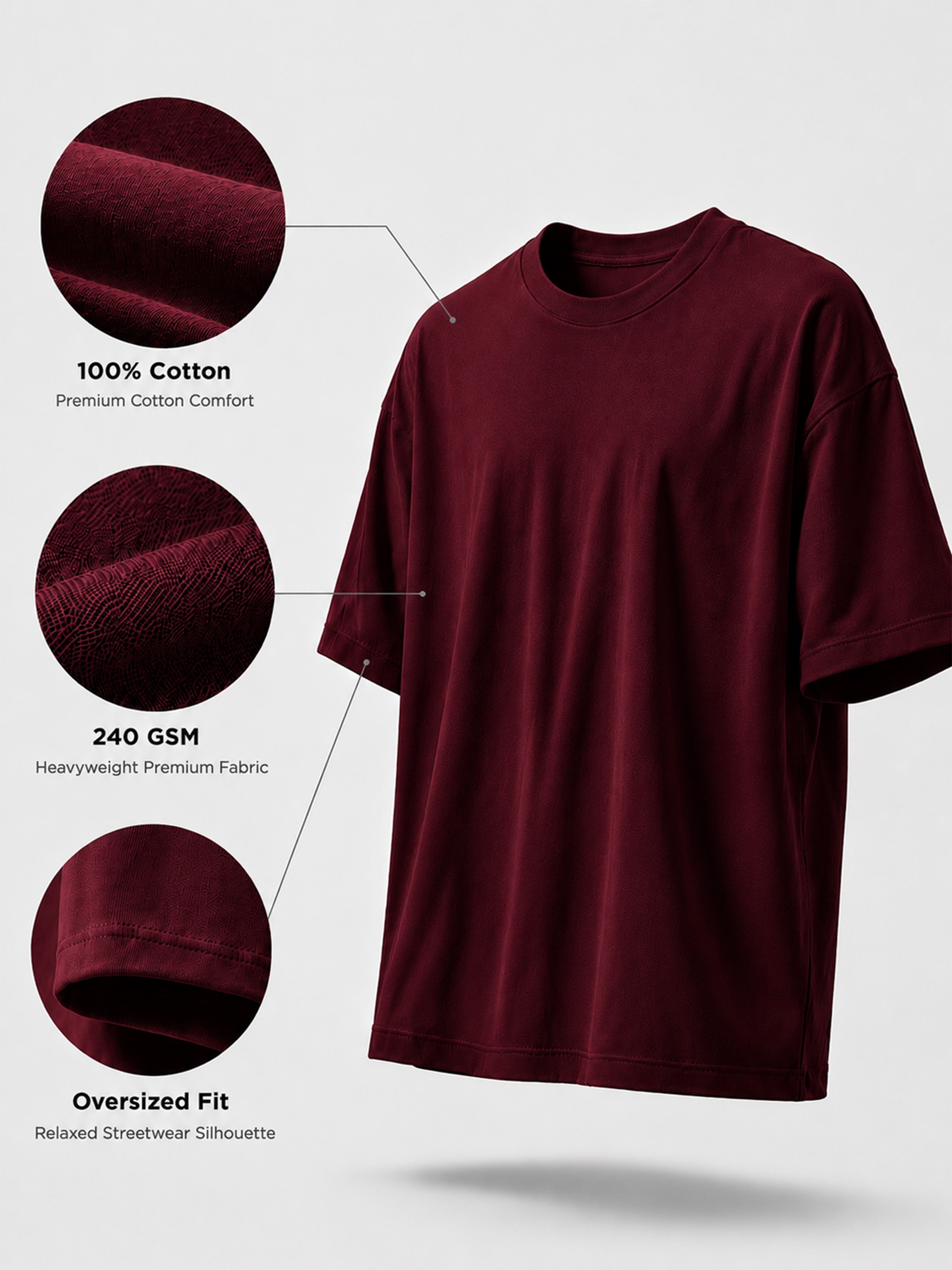 Oversized Tee Heavy Jersey Cotton Maroon - Front Stand
