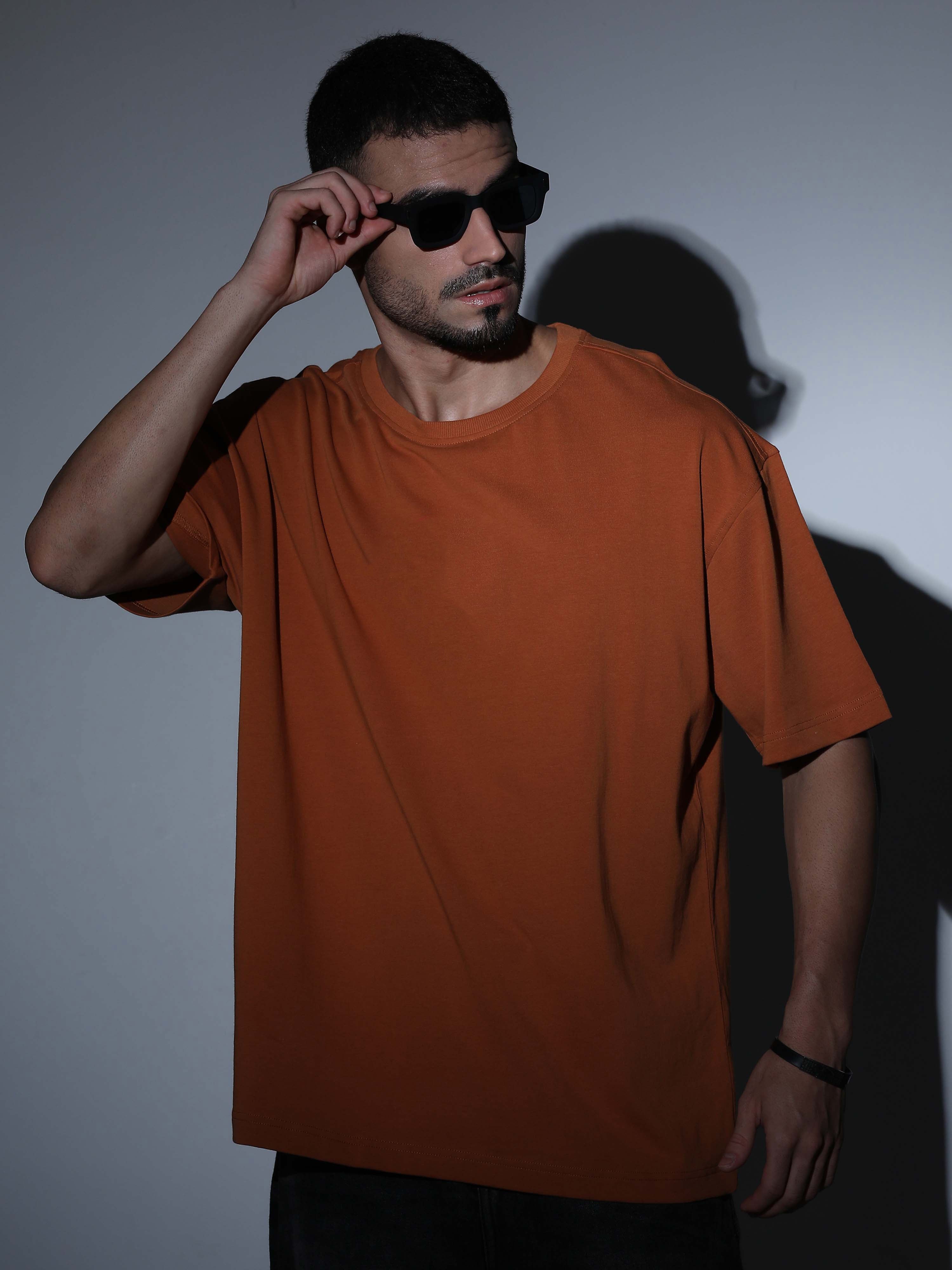 Oversized Tee Heavy Jersey Cotton Rust - Back View Sunglasses