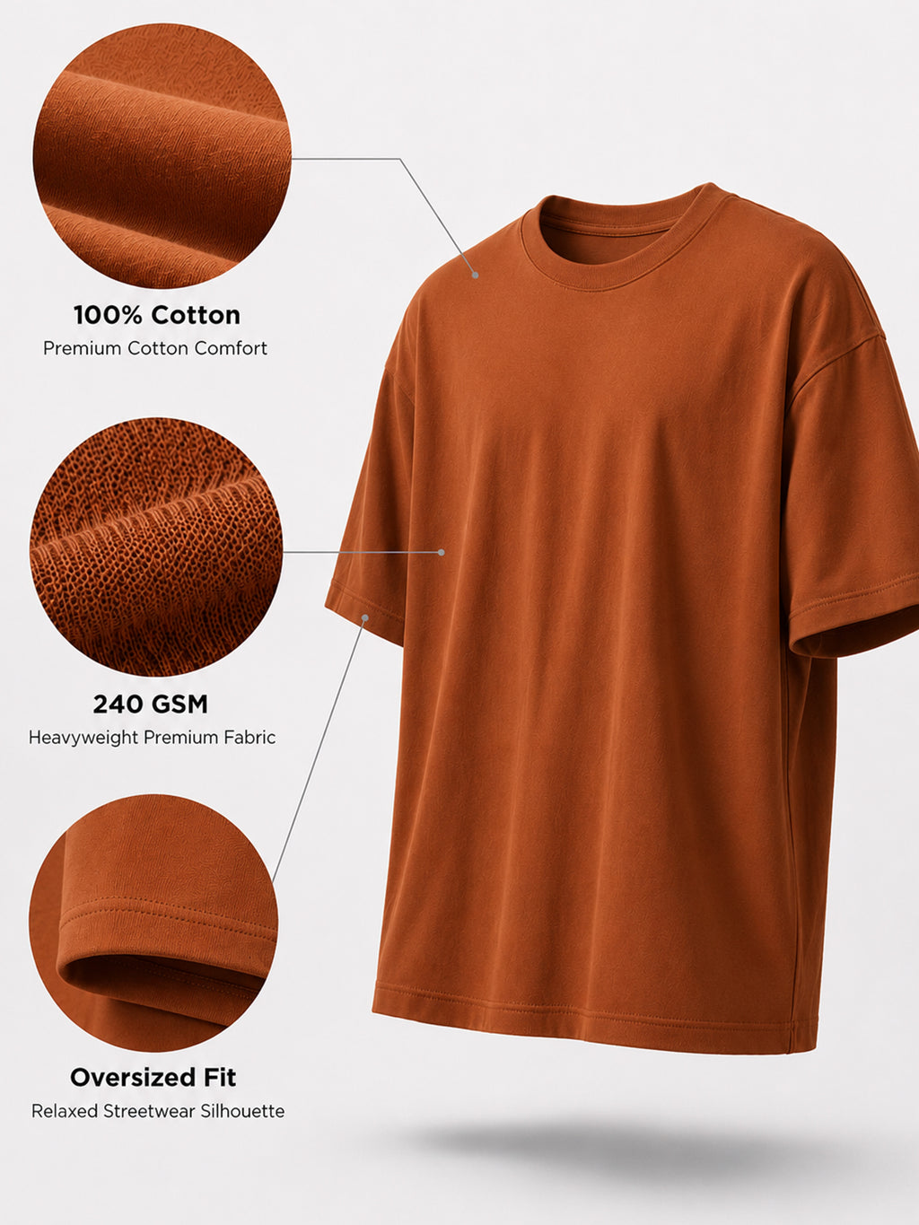 Oversized Tee Heavy Jersey Cotton Rust - Front Hands Clasped