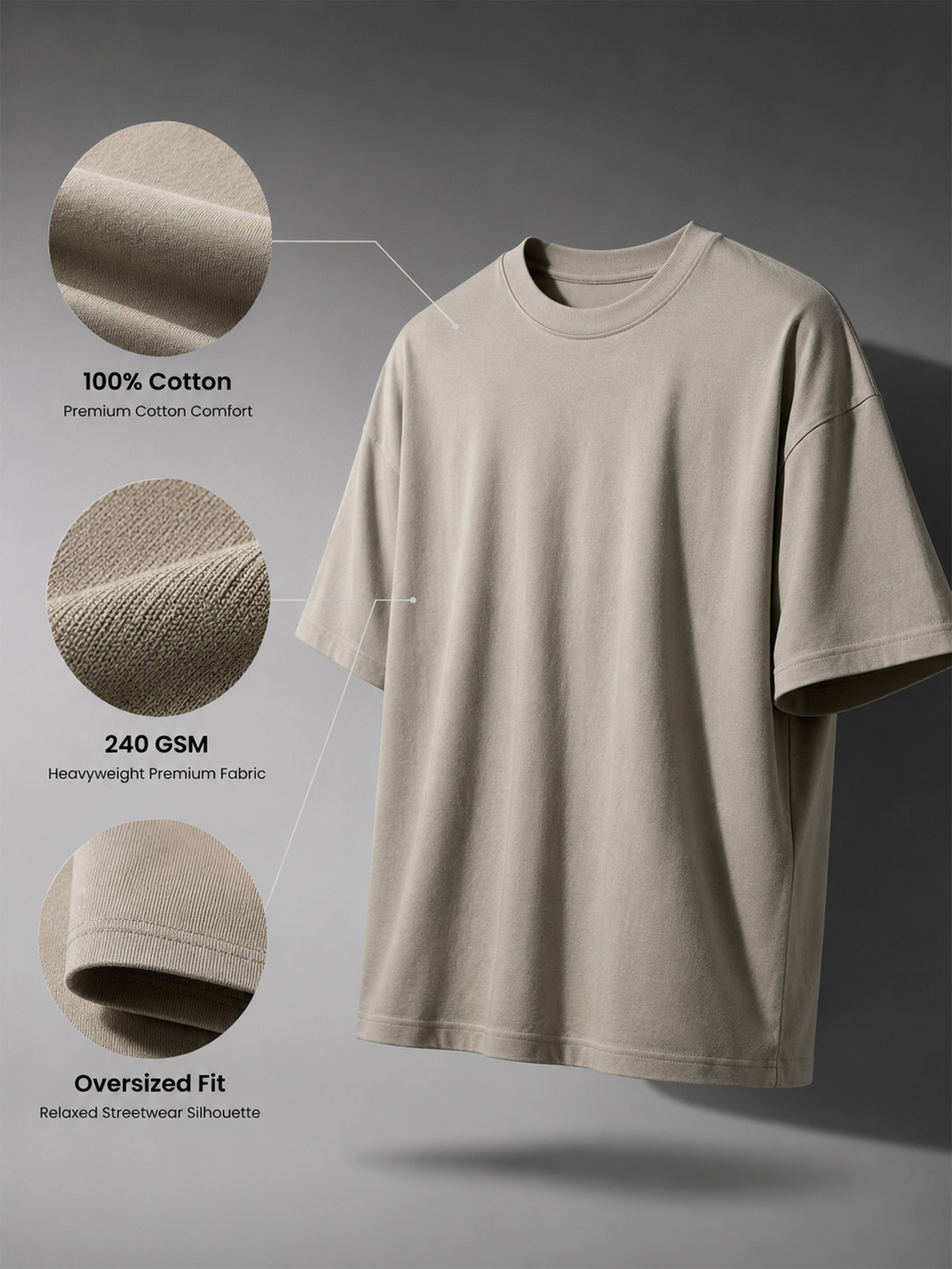 Oversized Tee Heavy Jersey Cotton Beige - Front Hands On Waist