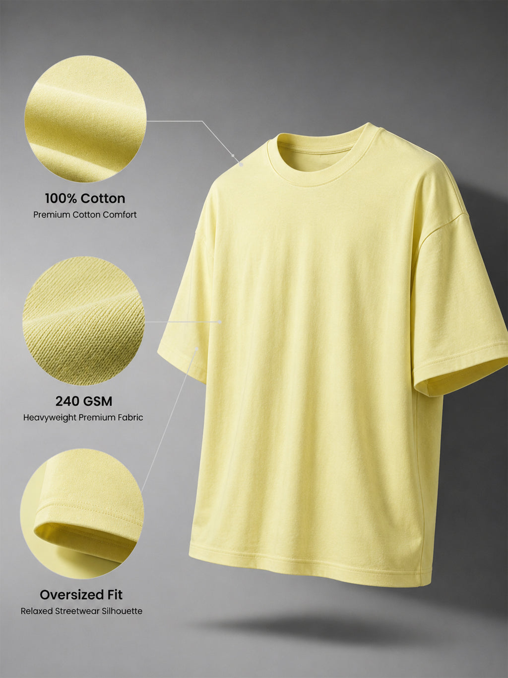 Oversized Tee Heavy Jersey Cotton Lemon Yellow - Hand Raised Full Body