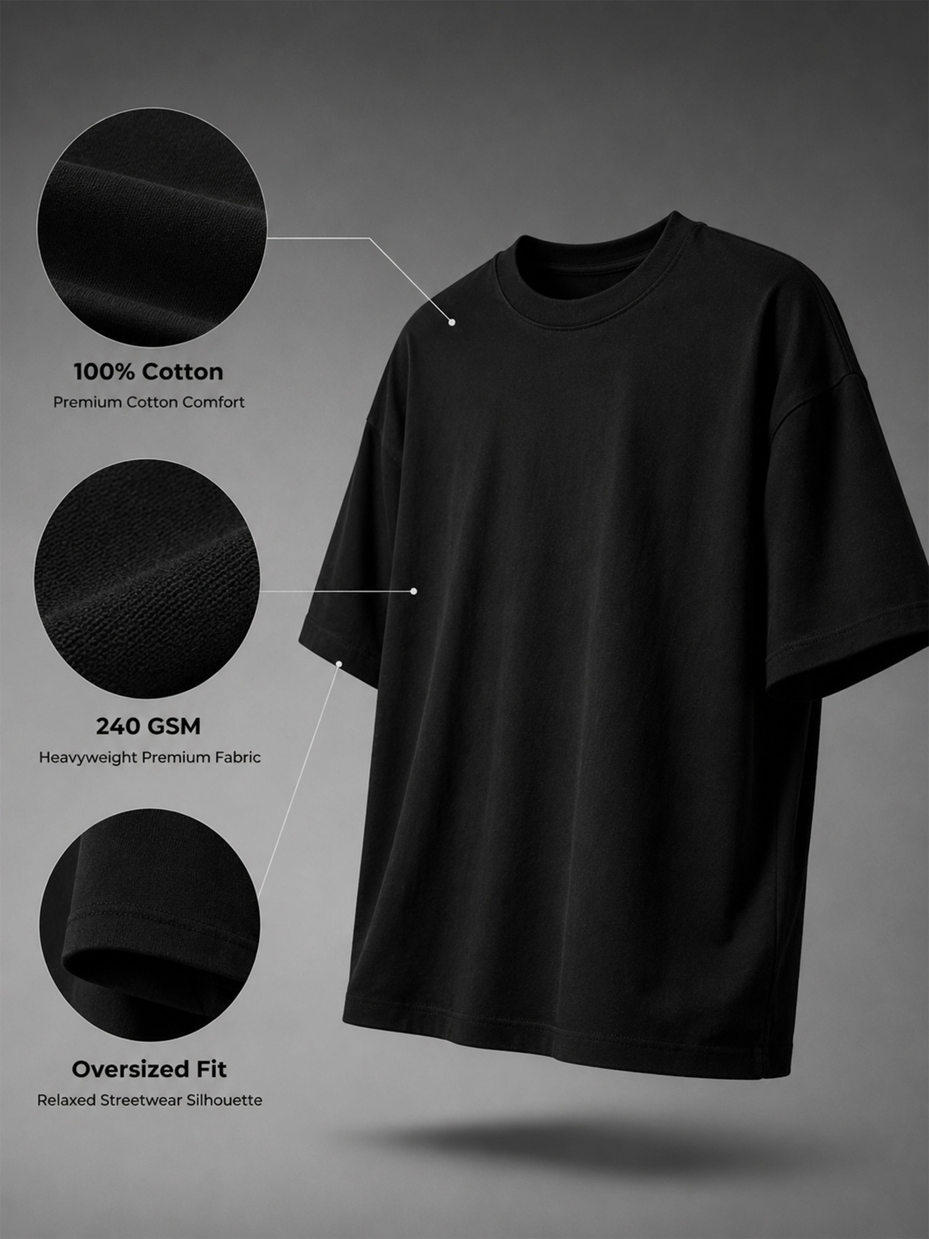 Oversized Tee Heavy Jersey Cotton Black - Front Stand Full Body