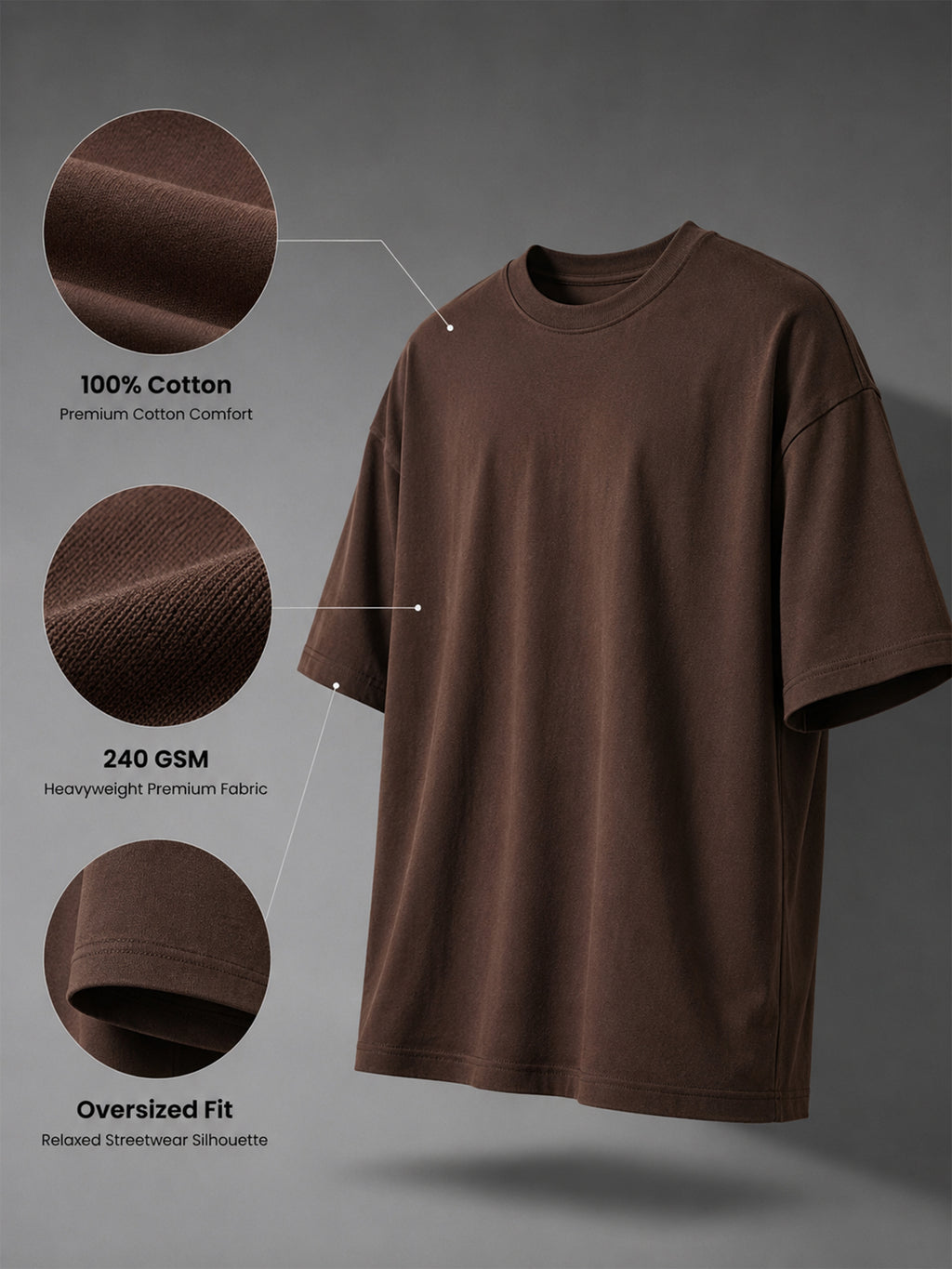 Oversized Tee Heavy Jersey Cotton Brown - Front Stand Full Body