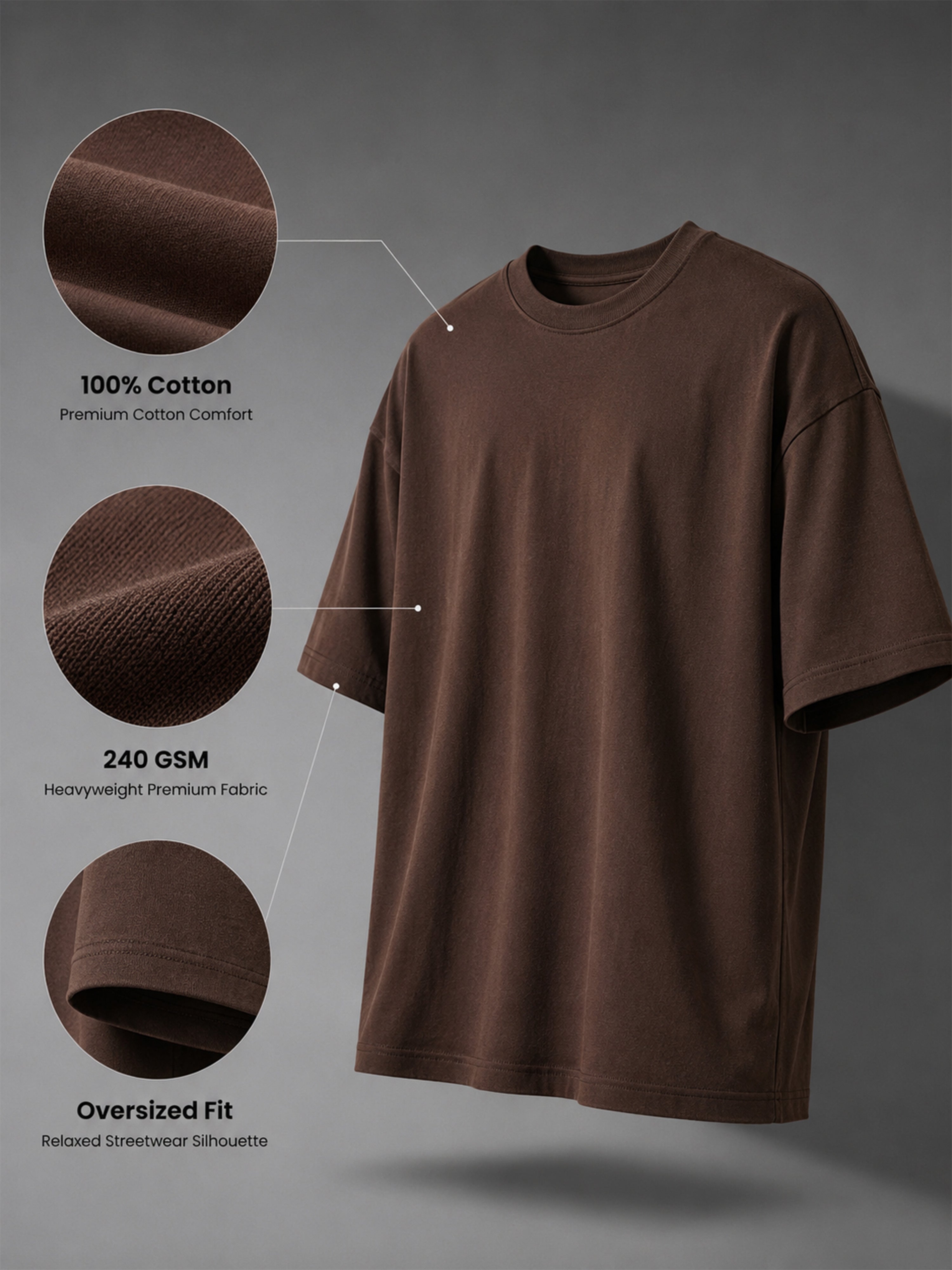 Oversized Tee Heavy Jersey Cotton Brown - Front Stand Full Body