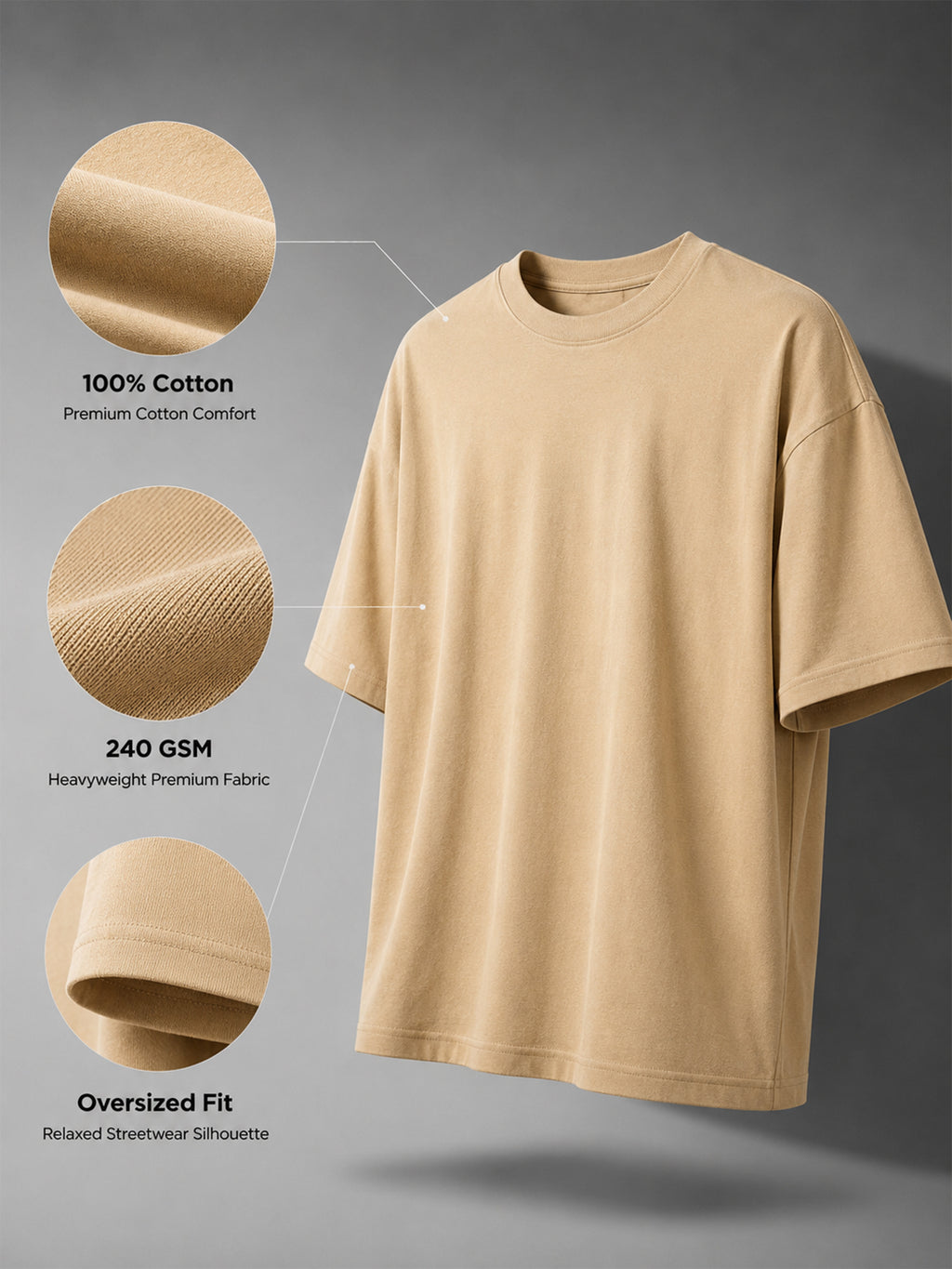 Oversized Tee Heavy Jersey Cotton Cream - Front Stand Full Body