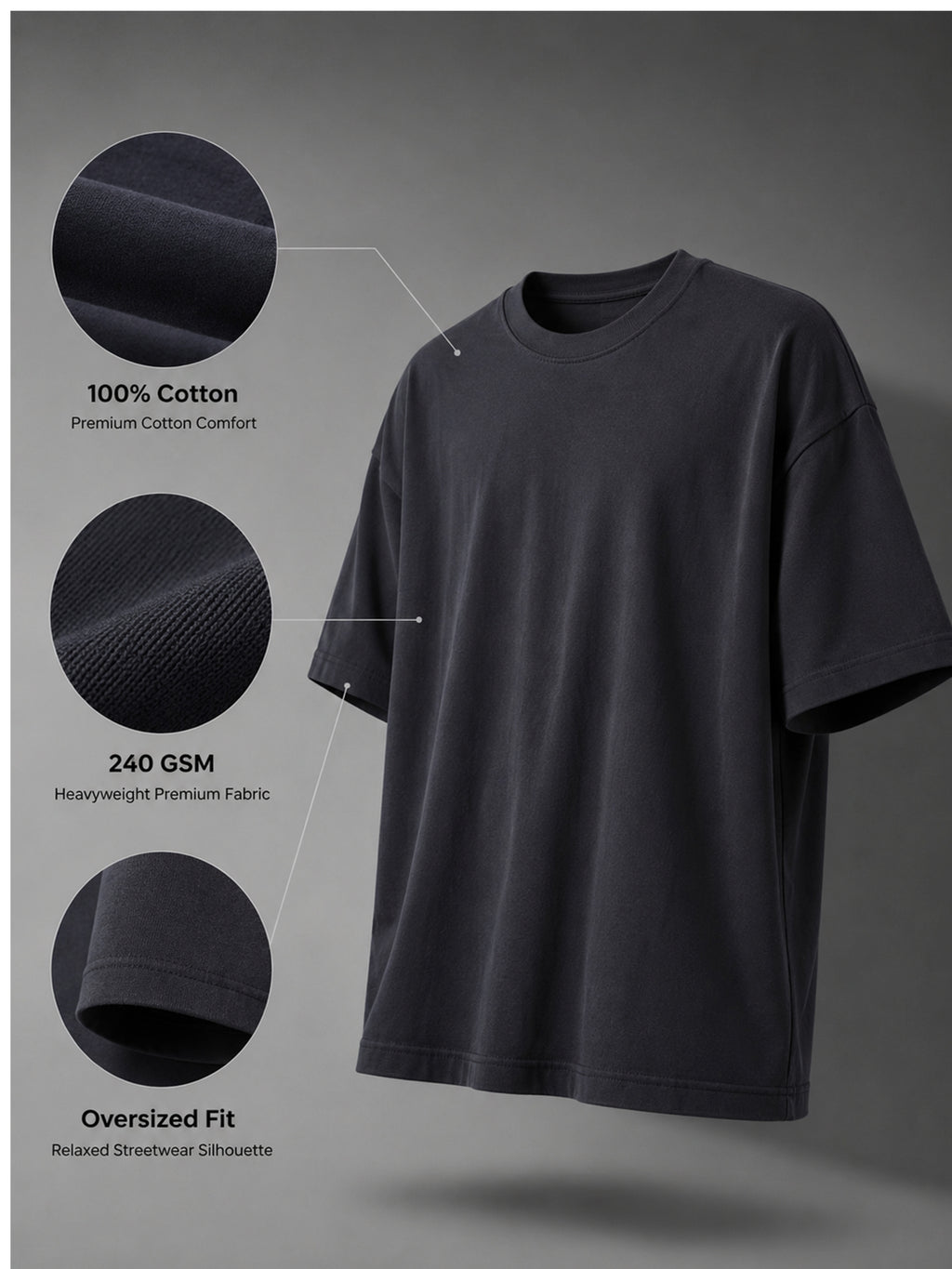 Oversized Tee Heavy Jersey Cotton Charcoal - Front Stand Full Body