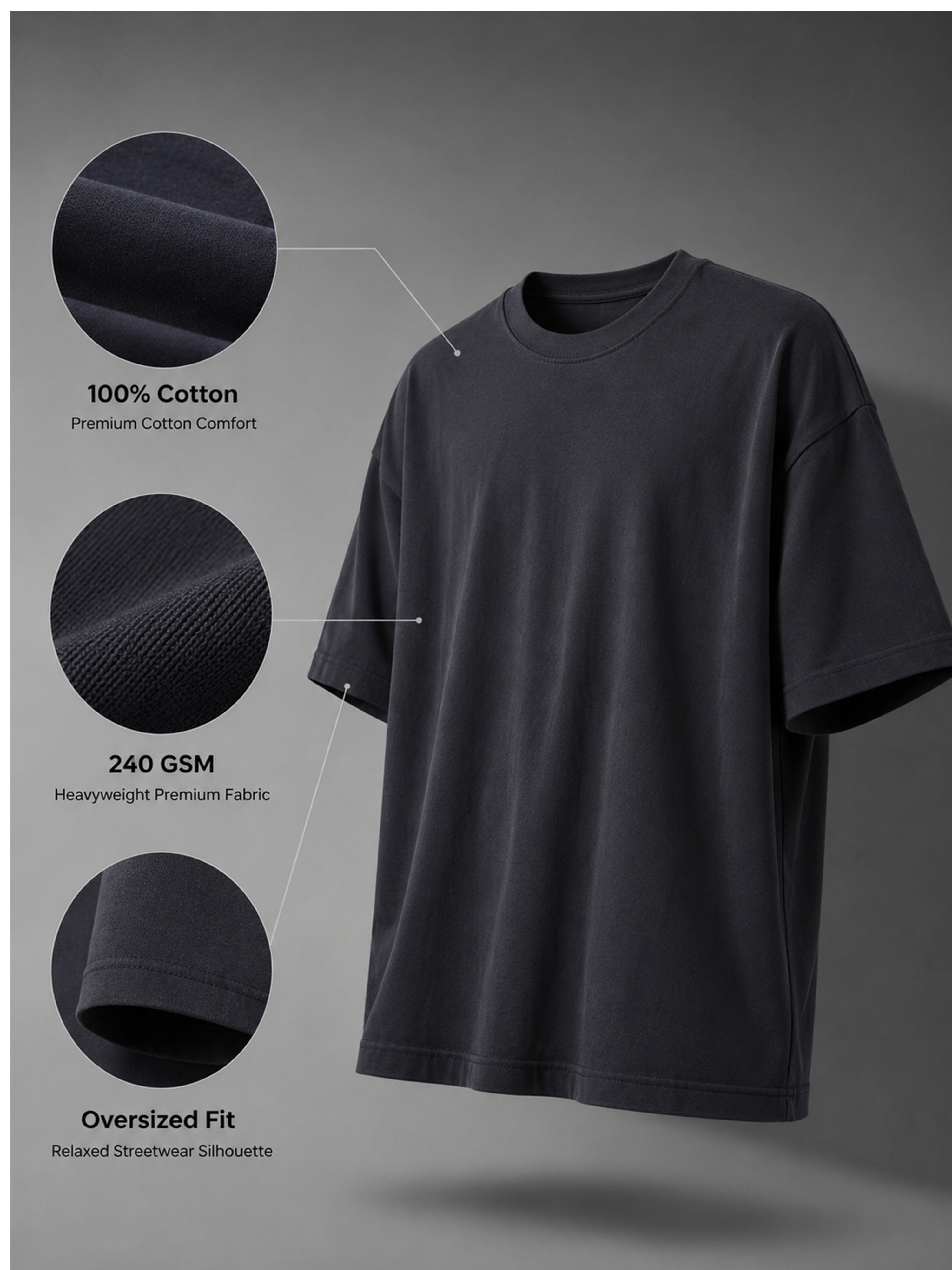 Oversized Tee Heavy Jersey Cotton Charcoal - Front Stand Full Body