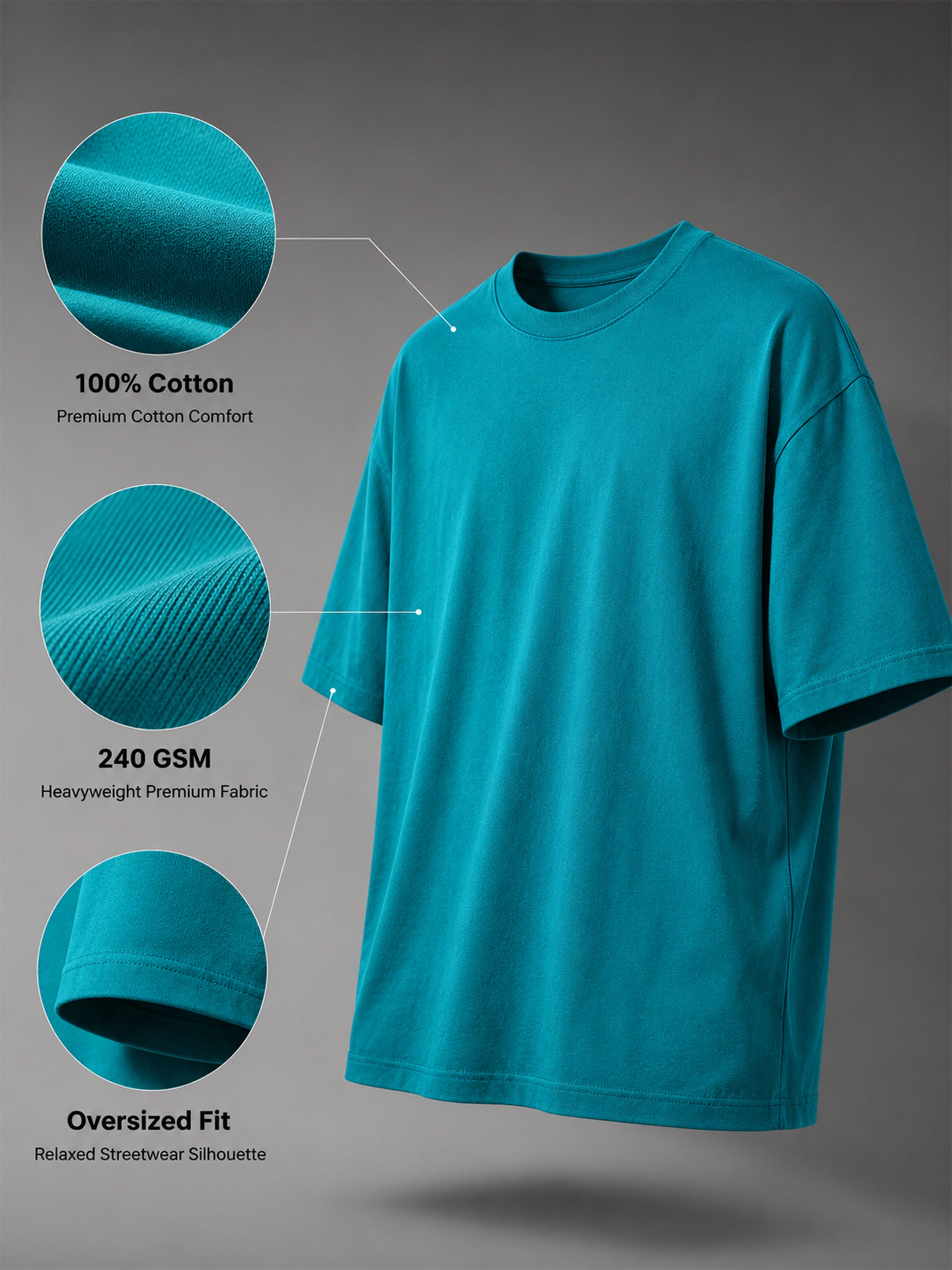 Oversized Tee Heavy Jersey Cotton Teal - Front Stand Full Body