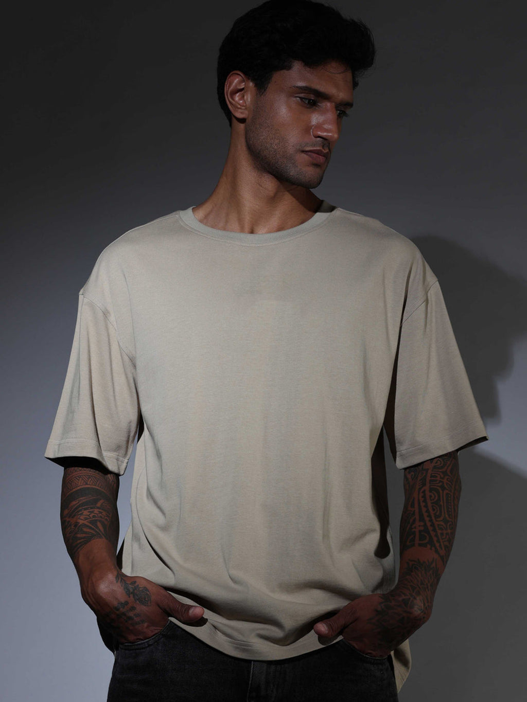 Oversized Tee Heavy Jersey Cotton Beige - Side Look Away
